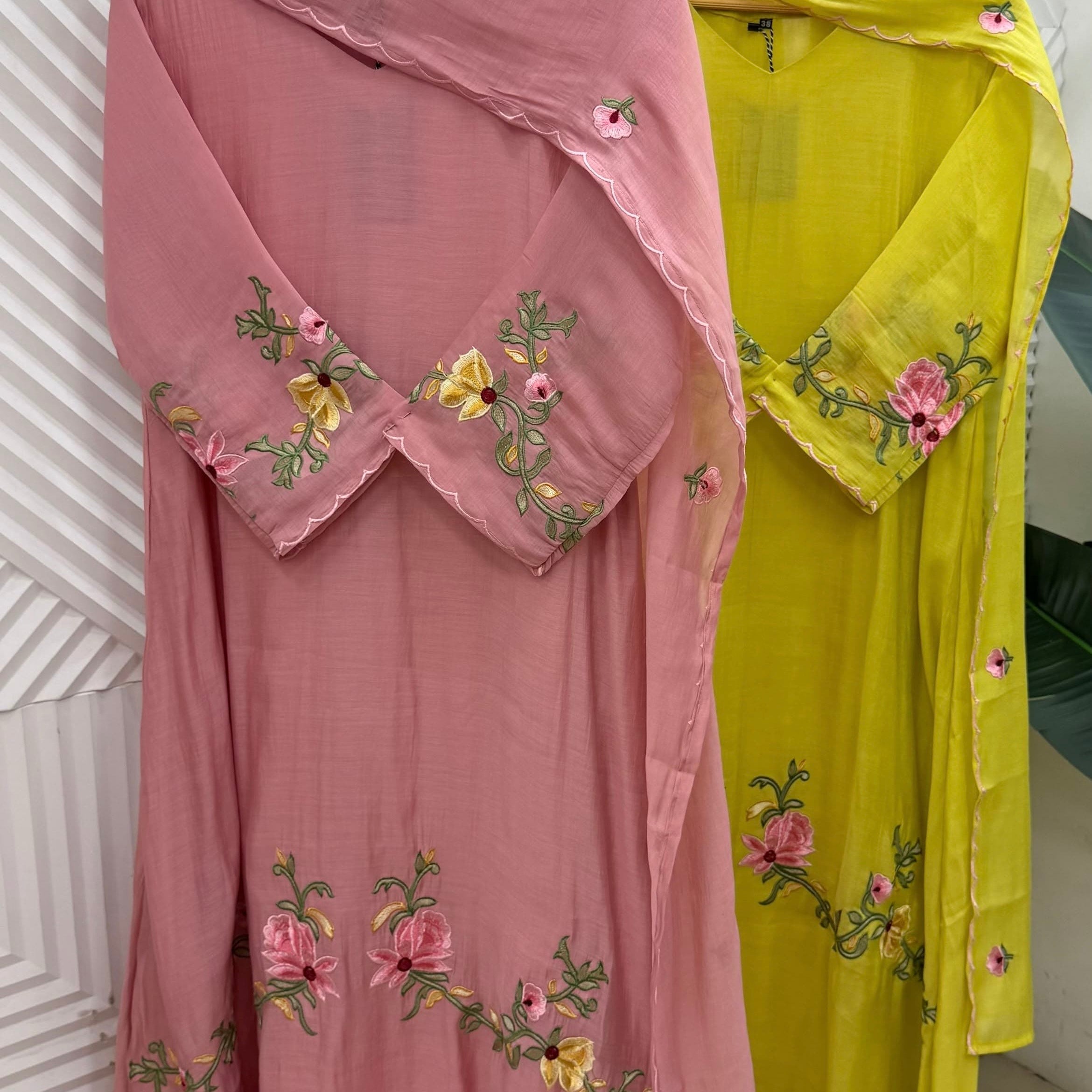 ✨Aarika - Surat mul chanderi Embroidered A Line Kurta Set