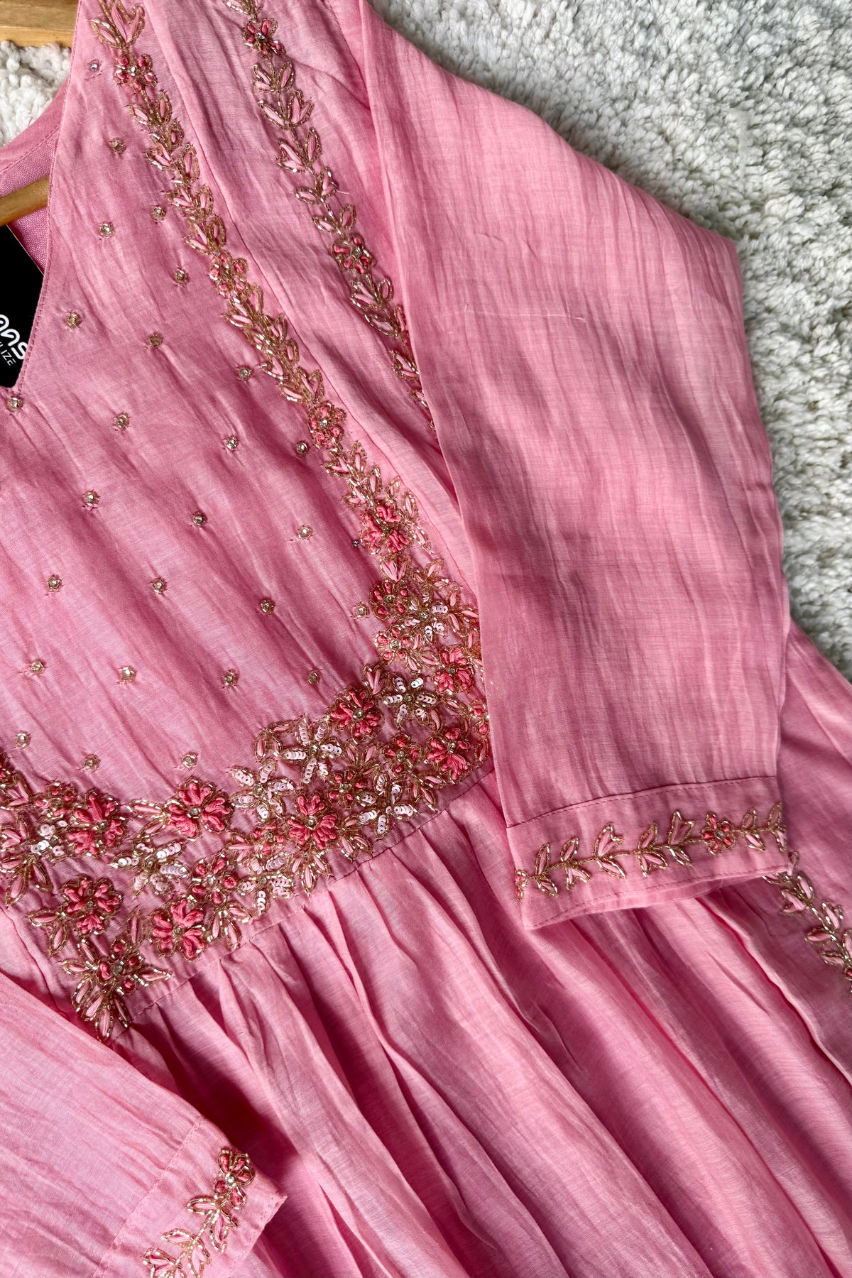 “Ayza” Premium Blush Rose Pink  Mul Chanderi A Line Suit set