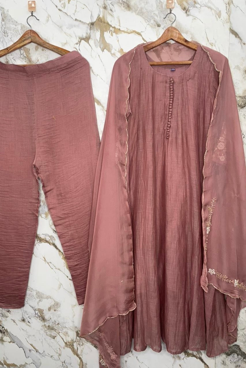 ✨Ay10- Beautiful Pink Mul Chanderi A Line Kurta set