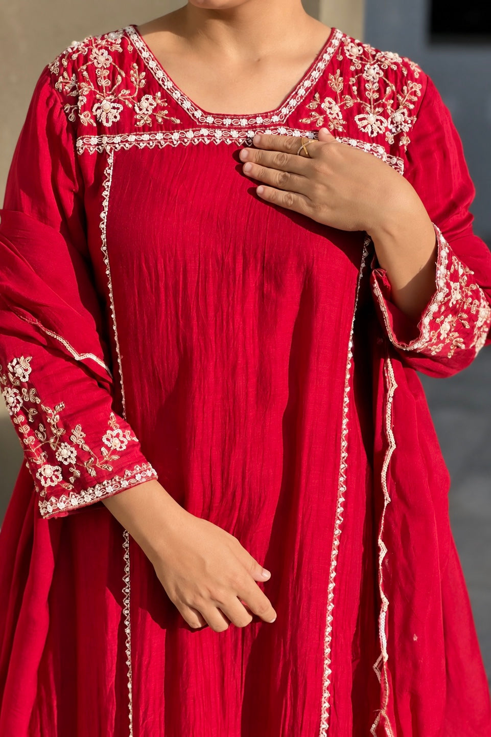 Roshni - Premium Red Mul Chanderi A Line Kurta Set ✨