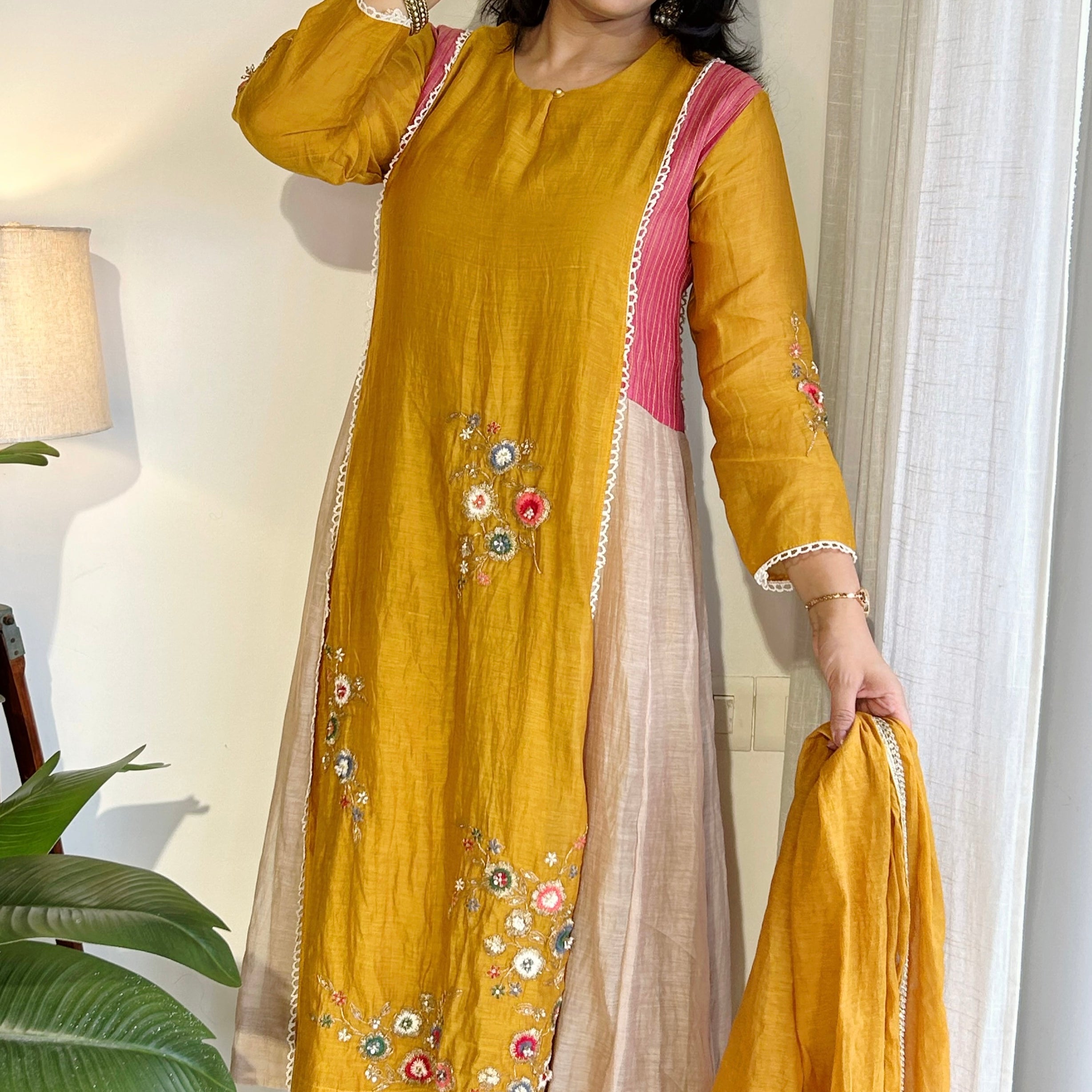 ✨Hope - Diwali Special Yellow Mul Chanderi A-Line Kurta set