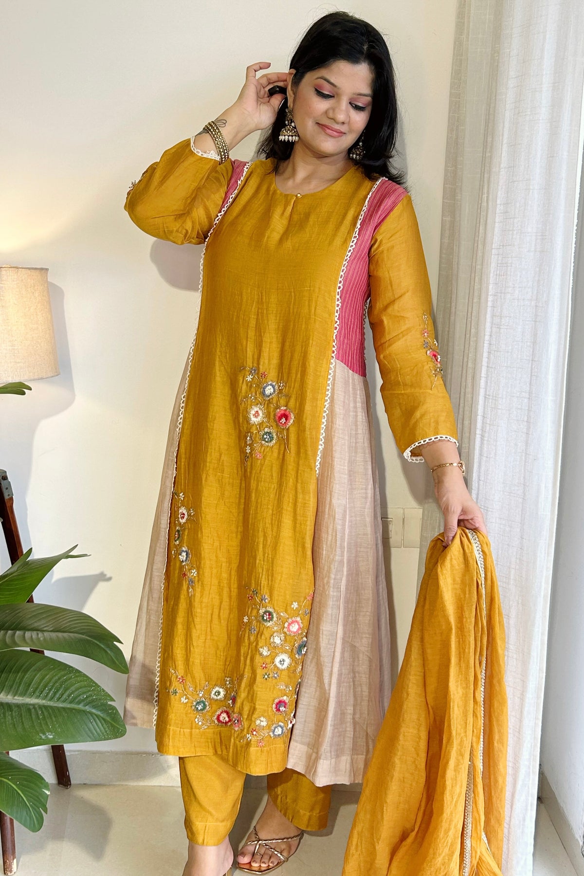 ✨Hope - Diwali Special Yellow Mul Chanderi A-Line Kurta set