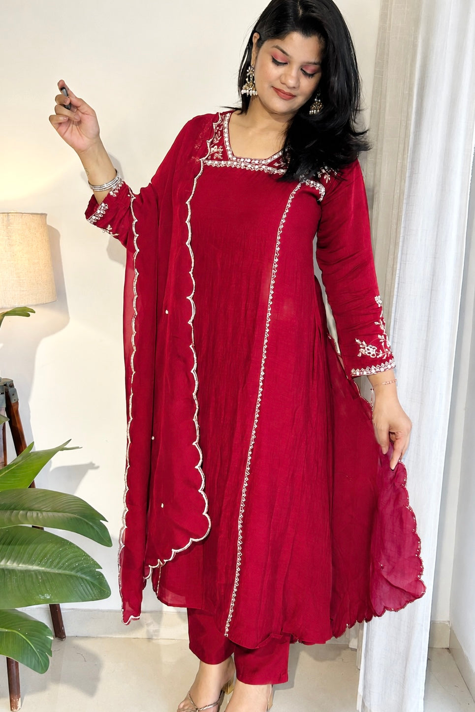 Roshni - Premium Red Mul Chanderi A Line Kurta Set ✨