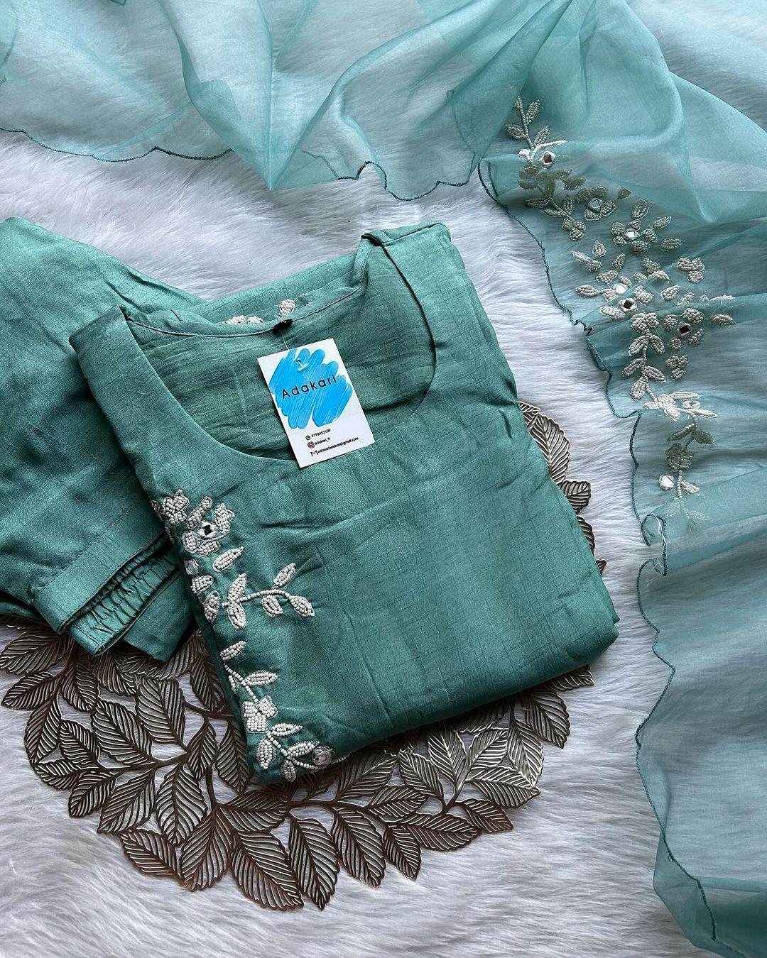 ‘’HEER” Sea Green Dola Silk Set