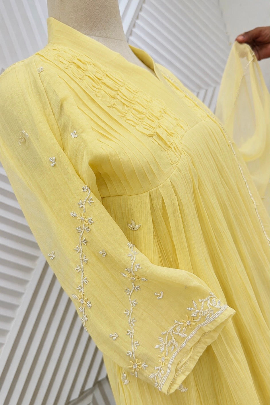 ✨Umang- Premium Yellow Mul Chanderi Anarkali Kurta Set