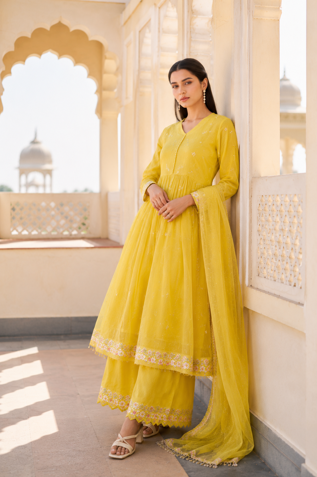 “Sana” Premium Sunflower Cotton Embroidered Anarkali kurta set