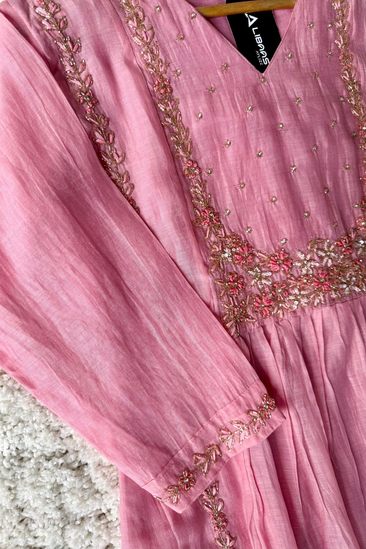“Ayza” Premium Blush Rose Pink  Mul Chanderi A Line Suit set