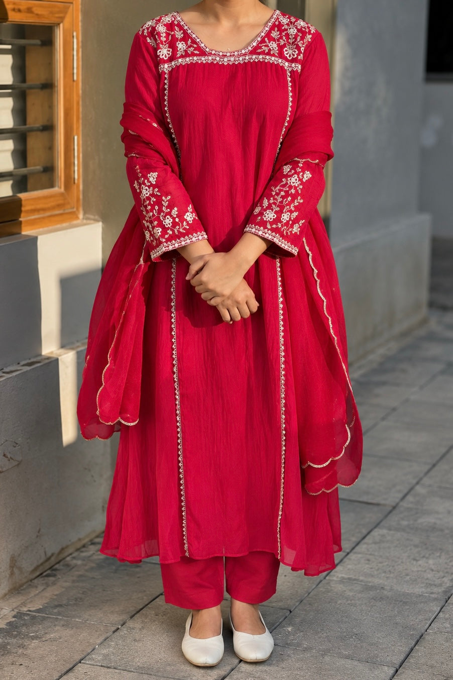 Roshni - Premium Red Mul Chanderi A Line Kurta Set ✨