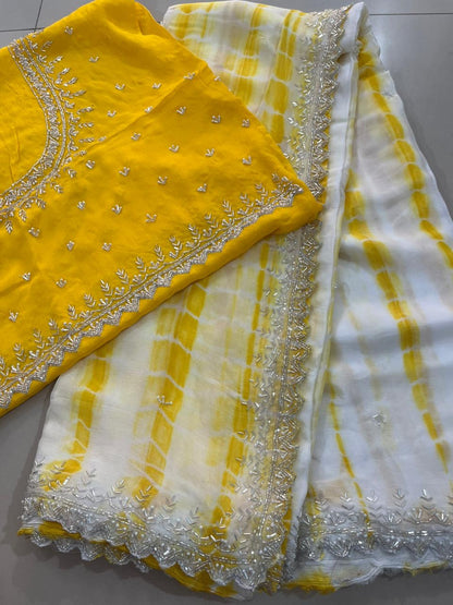 "Kashvi" Beautiful Pure Chinnon handwork saree