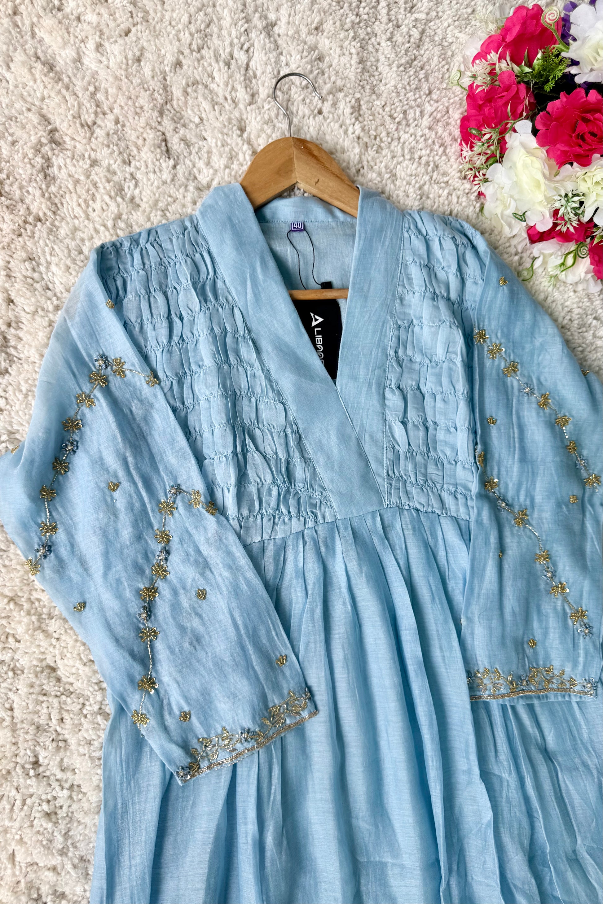 ✨Umang- Premium Blue Mul Chanderi Anarkali Kurta Set