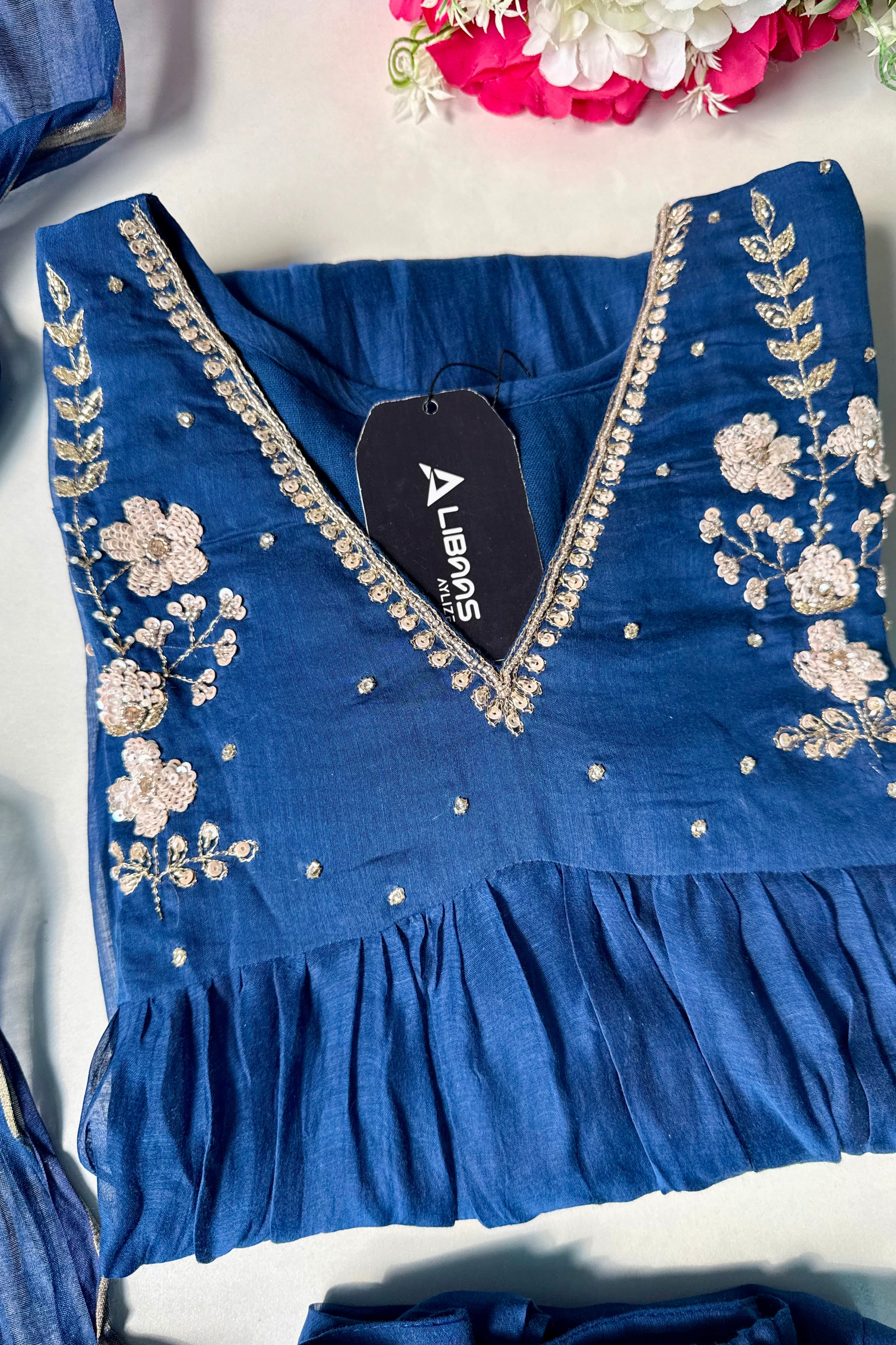 🛍️”Melody –  Premium Blue Banarsi Mul Chanderi Anarkali Suit