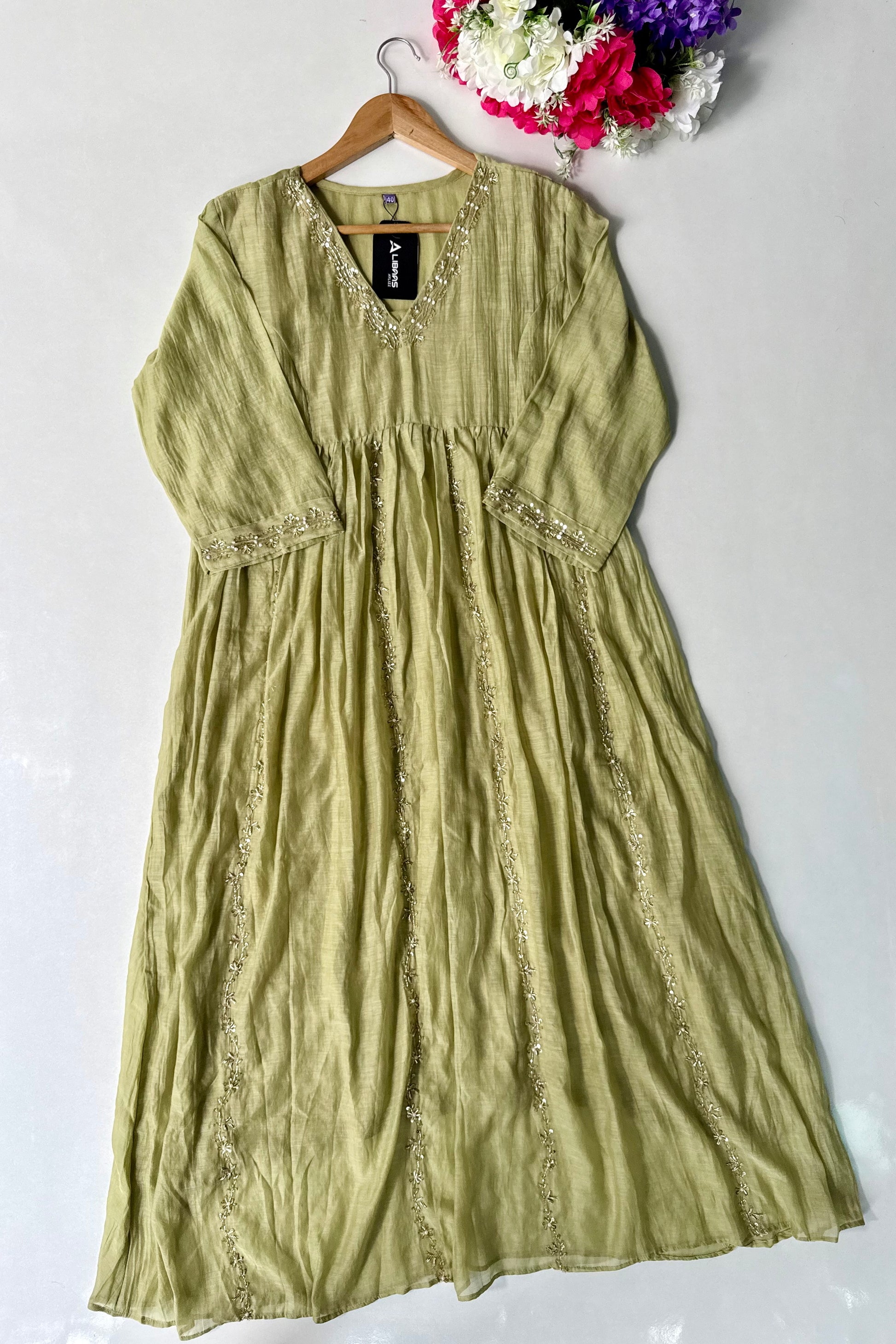 ✨Florence - Olive Pistachio Mul Chanderi Anarkali Suit set 🛍️