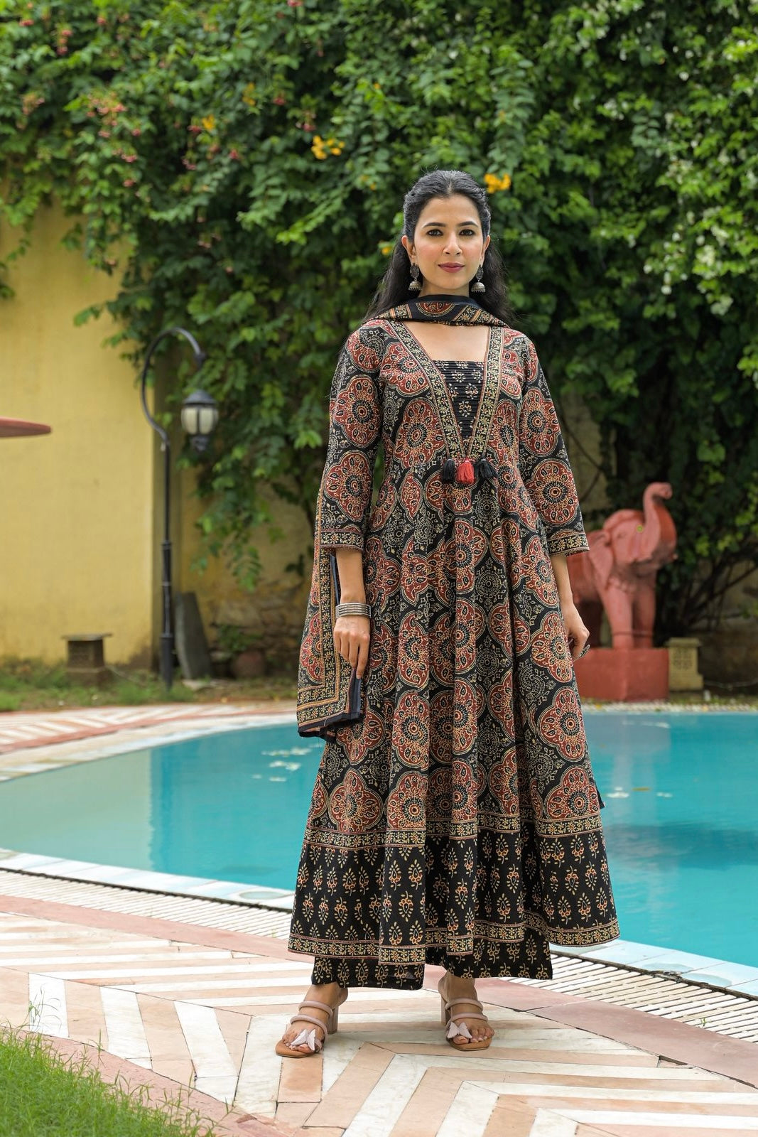 “Inaaya” Handblock Printed Cotton Anarkali Kurta Set