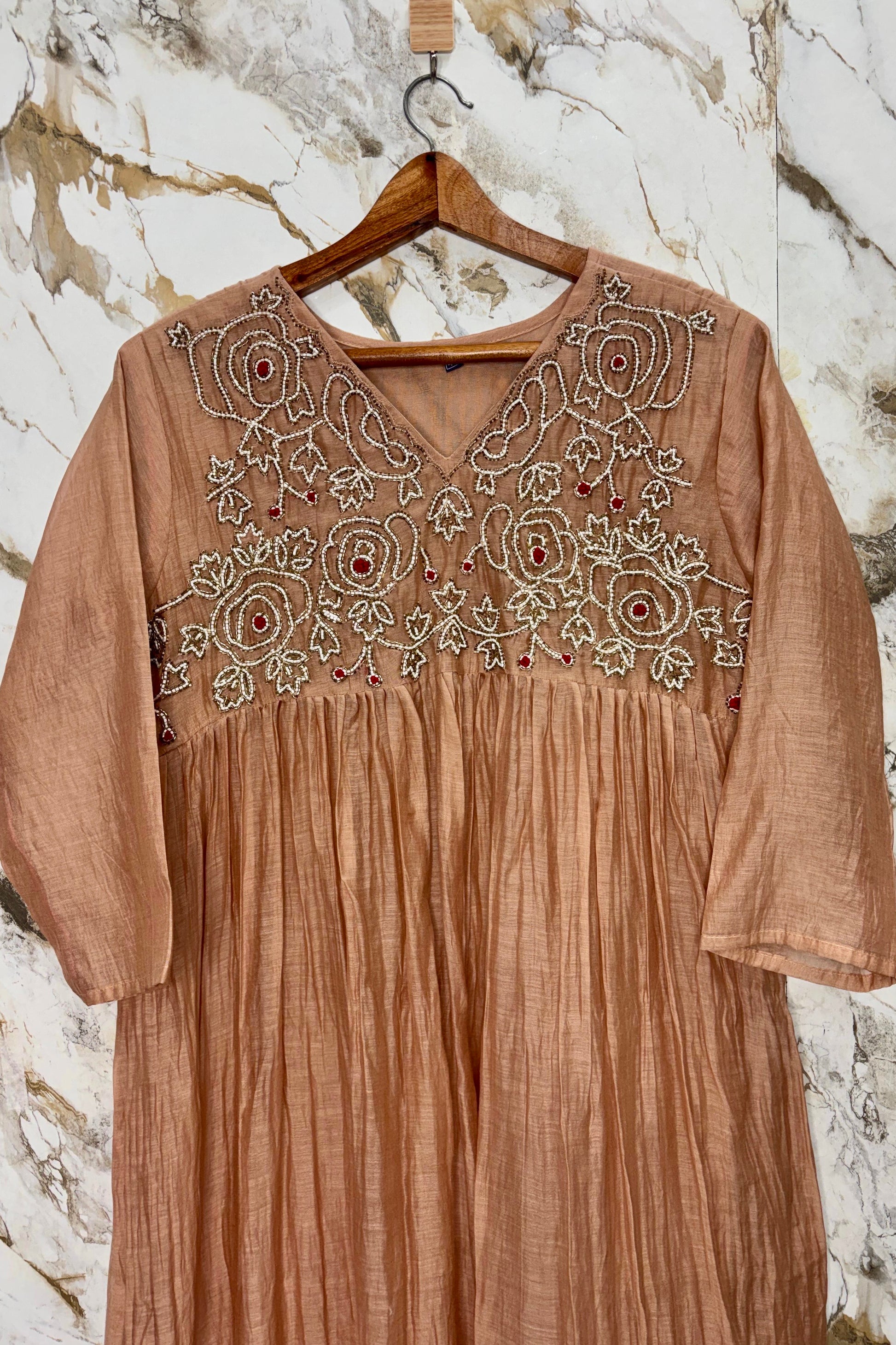 ✨Ay11- Peach  Mul Chanderi A Line Kurta set