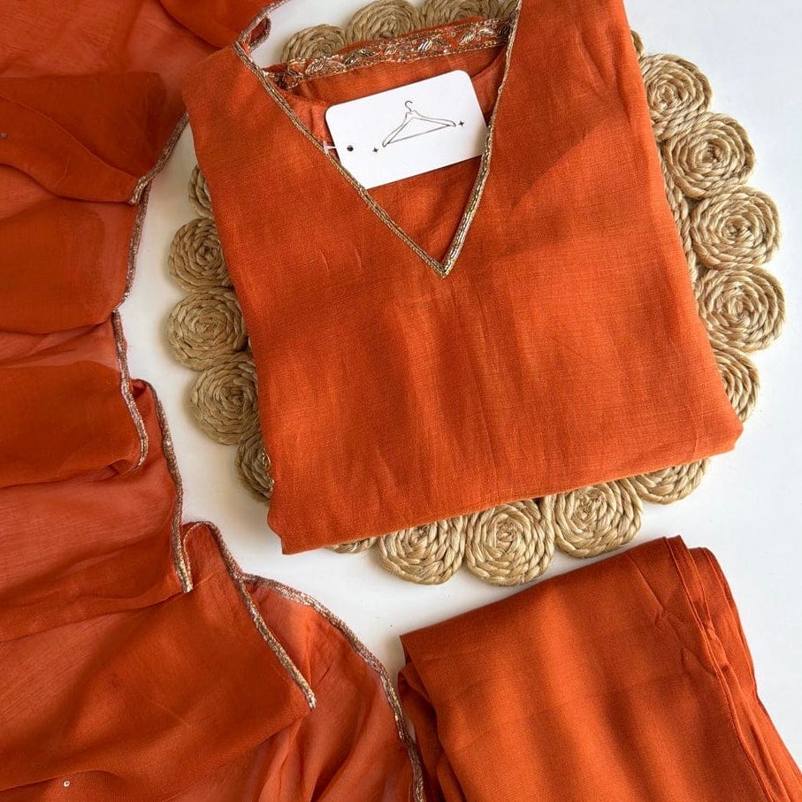 🛍️Mishka - Designer Mul Chanderi Handwork Suit Set