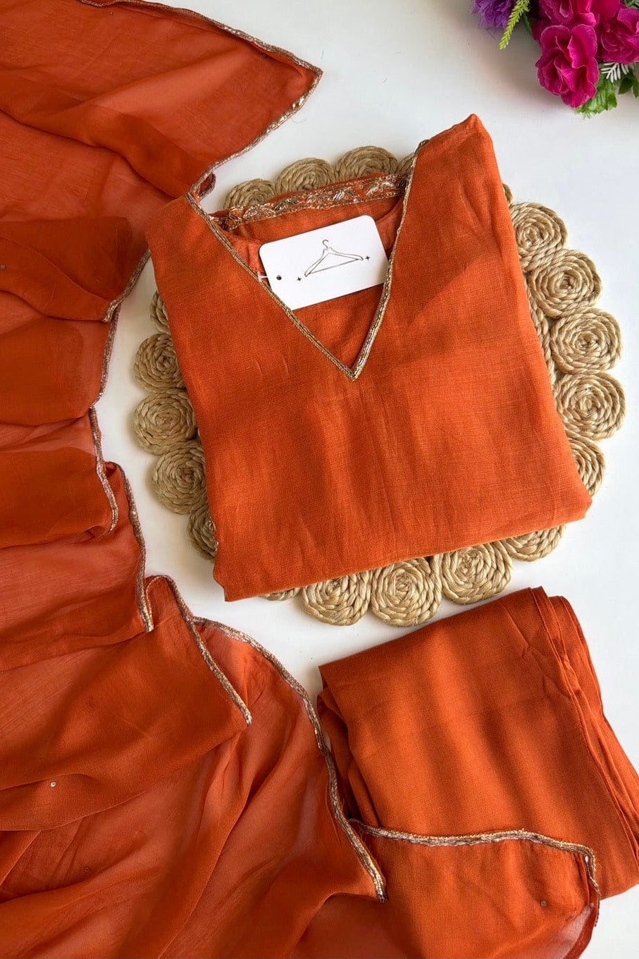 🛍️Mishka - Designer Mul Chanderi Handwork Suit Set