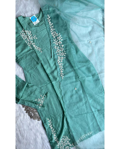 ‘’HEER” Sea Green Dola Silk Set