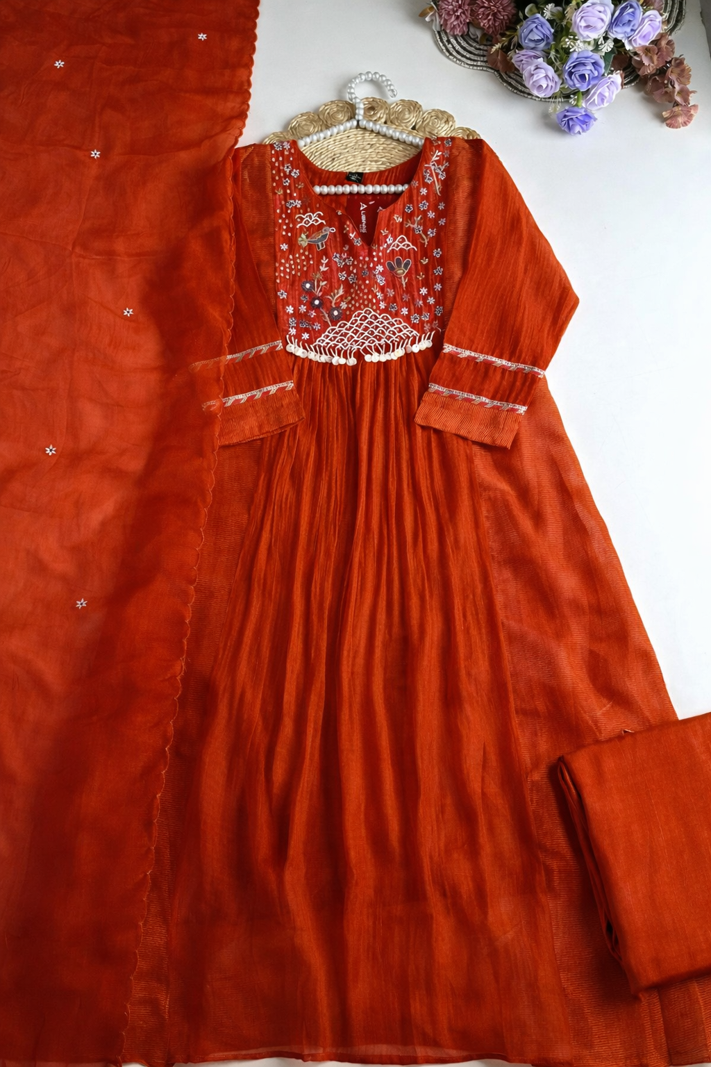 “Ishani” Premium Mul Chanderi A line Suit