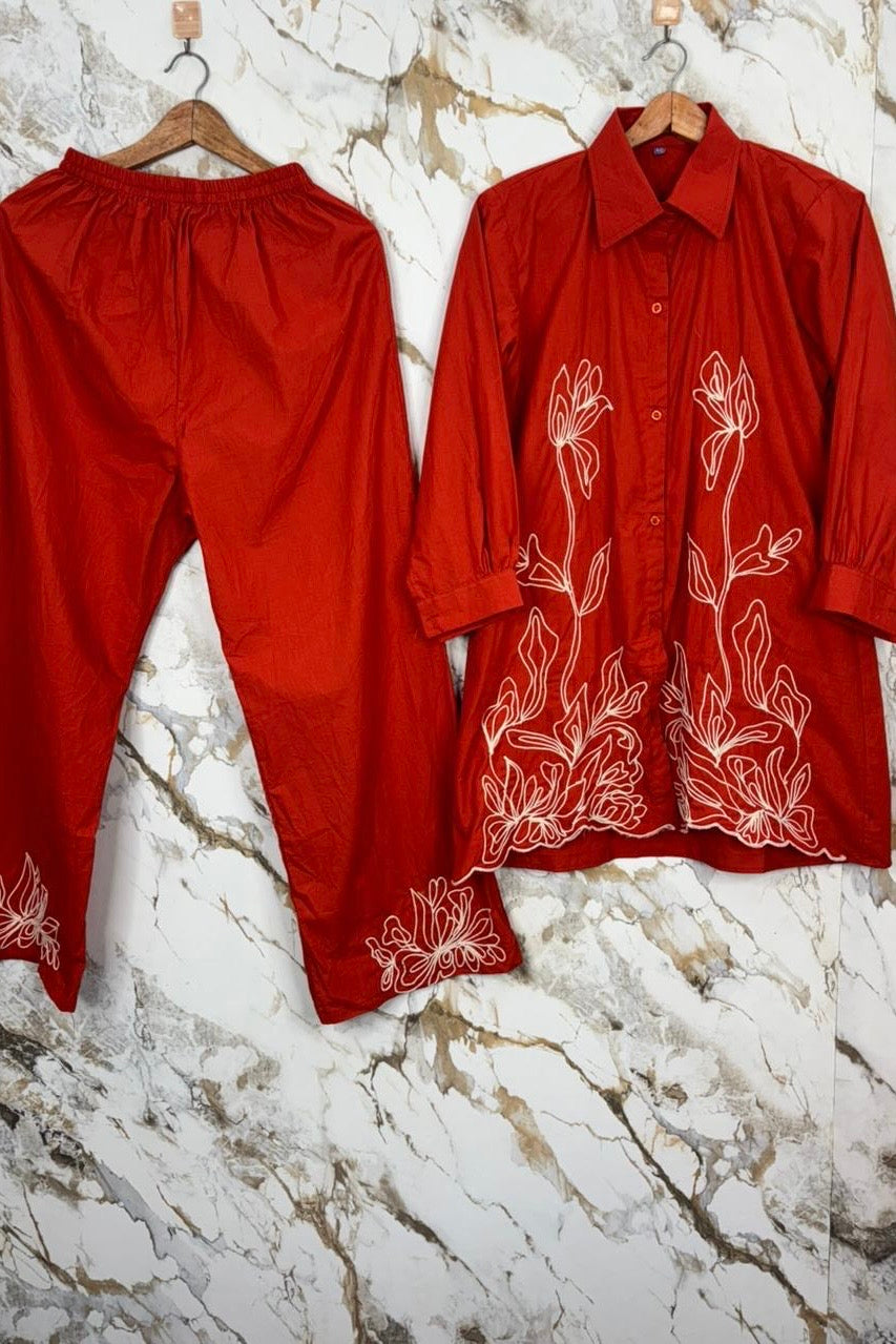 “Zareen” Dola Silk Embroidered Co-Ord Set