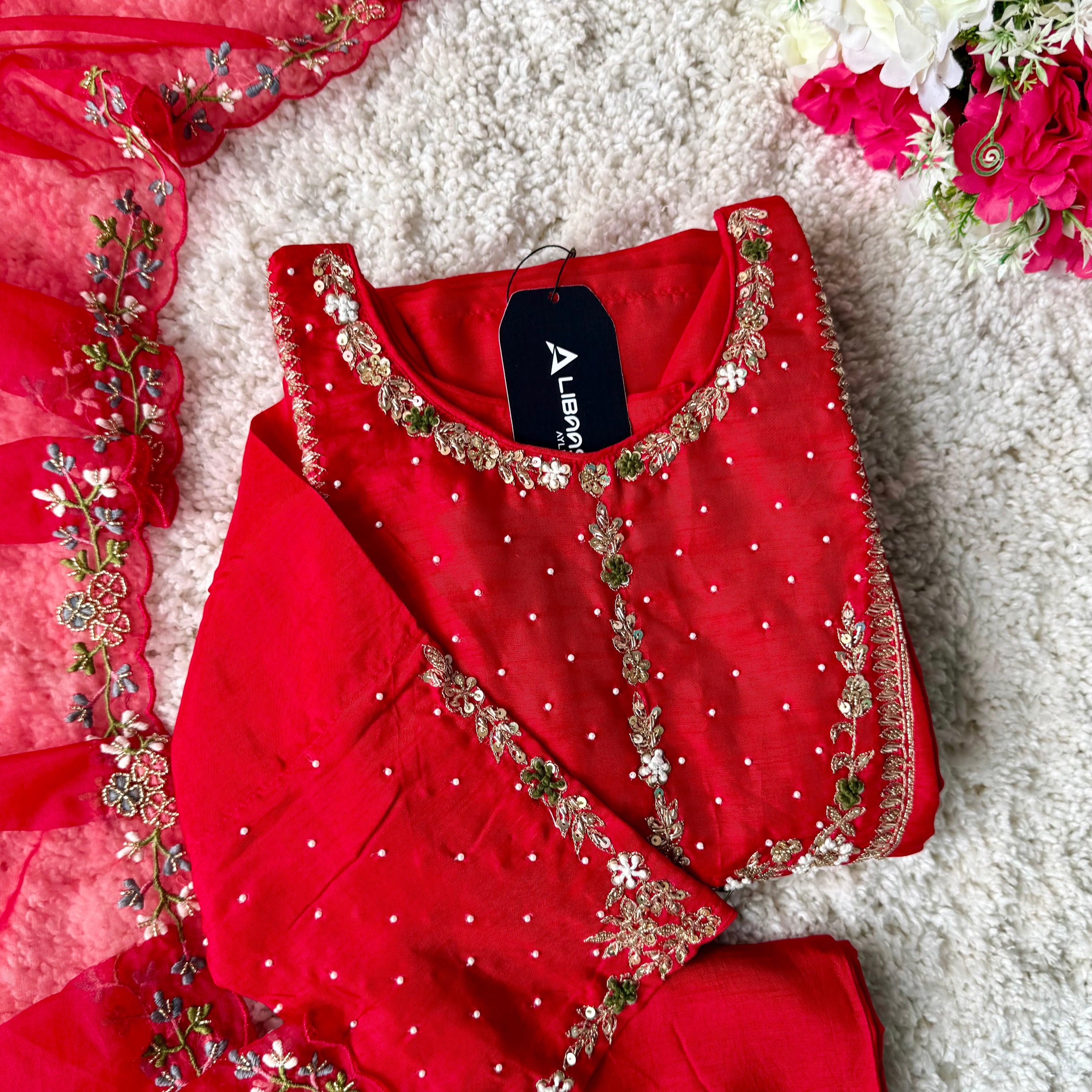“ALKA” A very beautiful Red piece with zardozi & zari handwork set