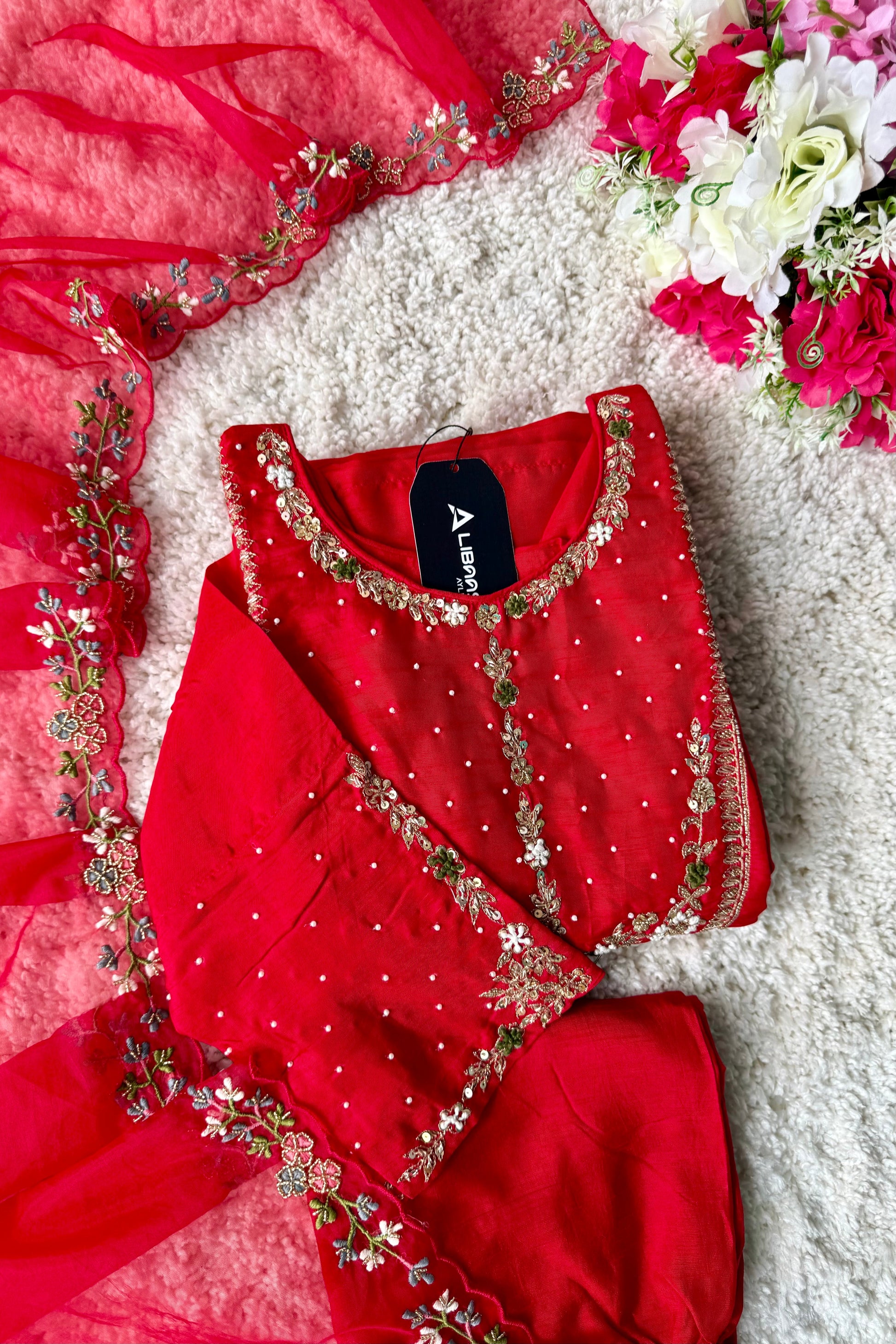 “ALKA” A very beautiful Red piece with zardozi & zari handwork set