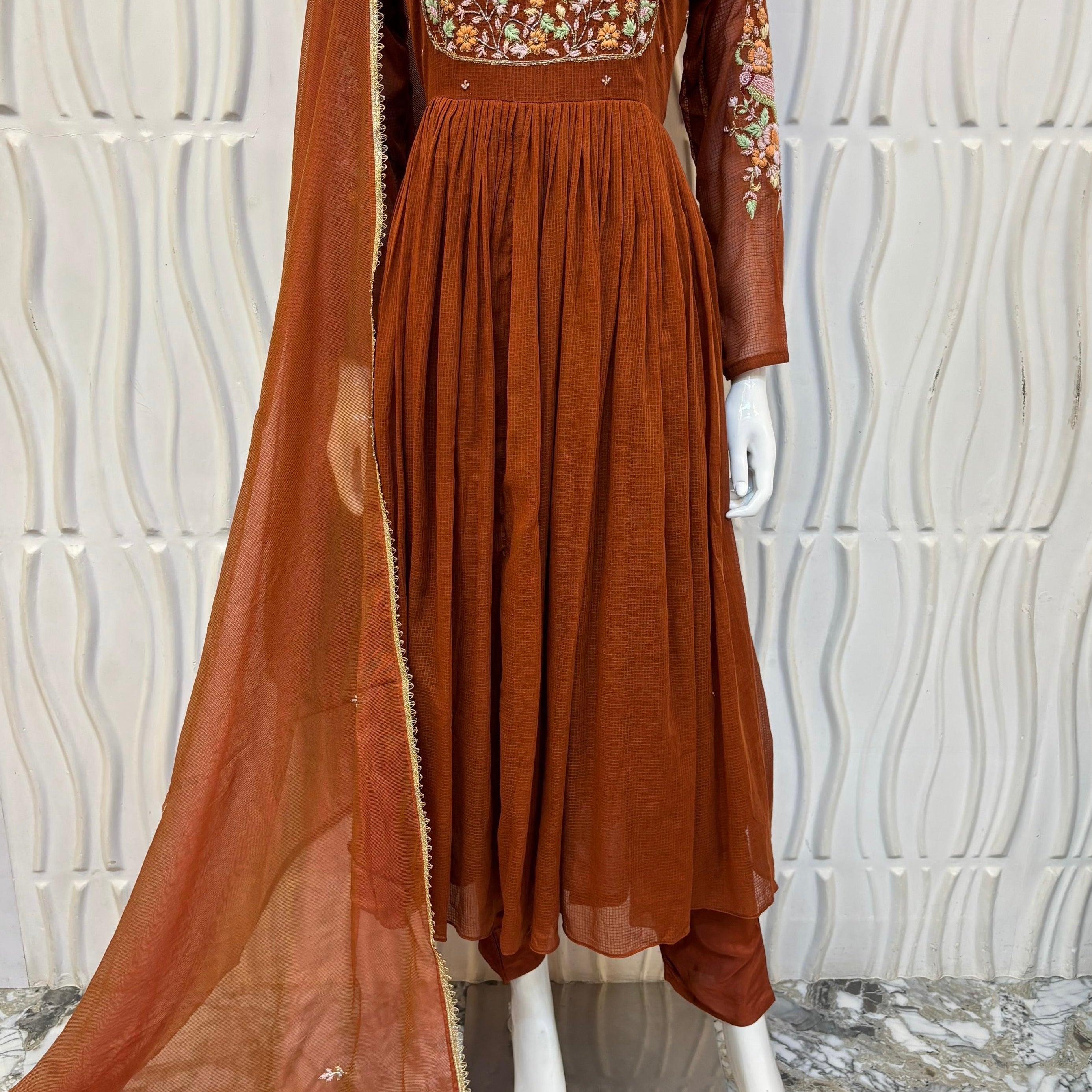 ✨AZ04 - Premium Cocoa Brown Kota Anarkali Kurta set