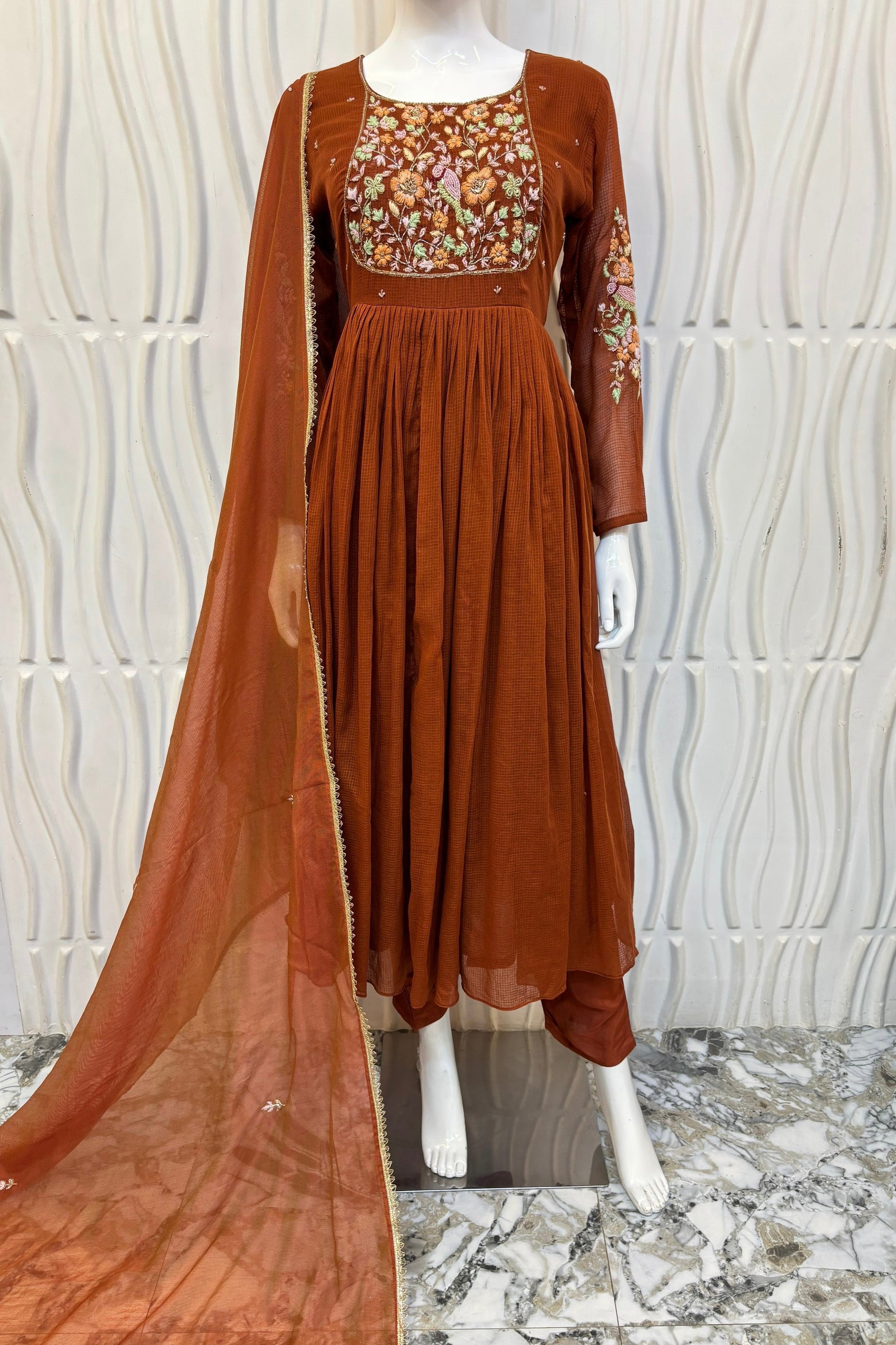 ✨AZ04 - Premium Cocoa Brown Kota Anarkali Kurta set
