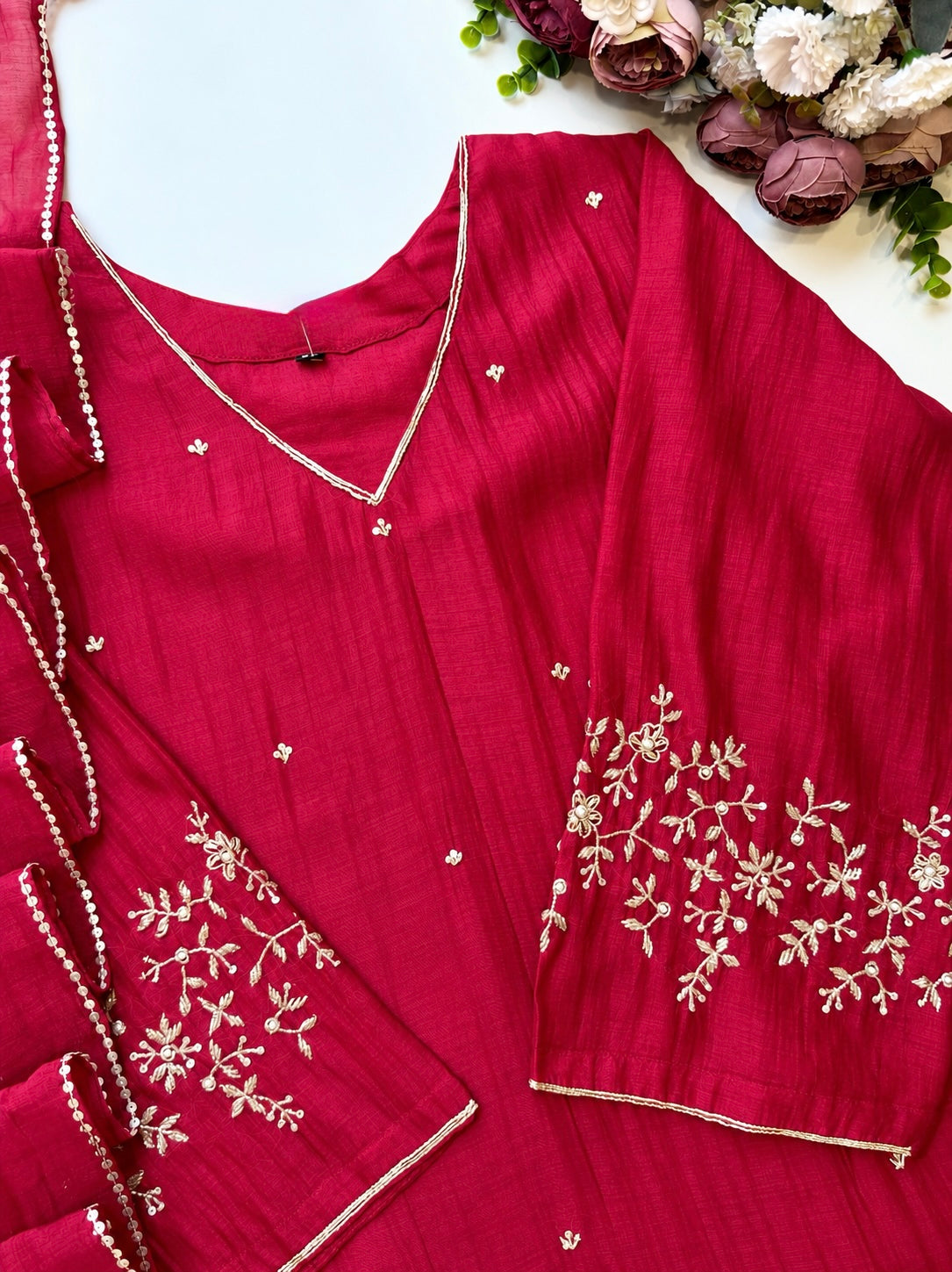 ✨Samaira - Premium Marron pink mul chanderi Daman work A Line Kurta Set