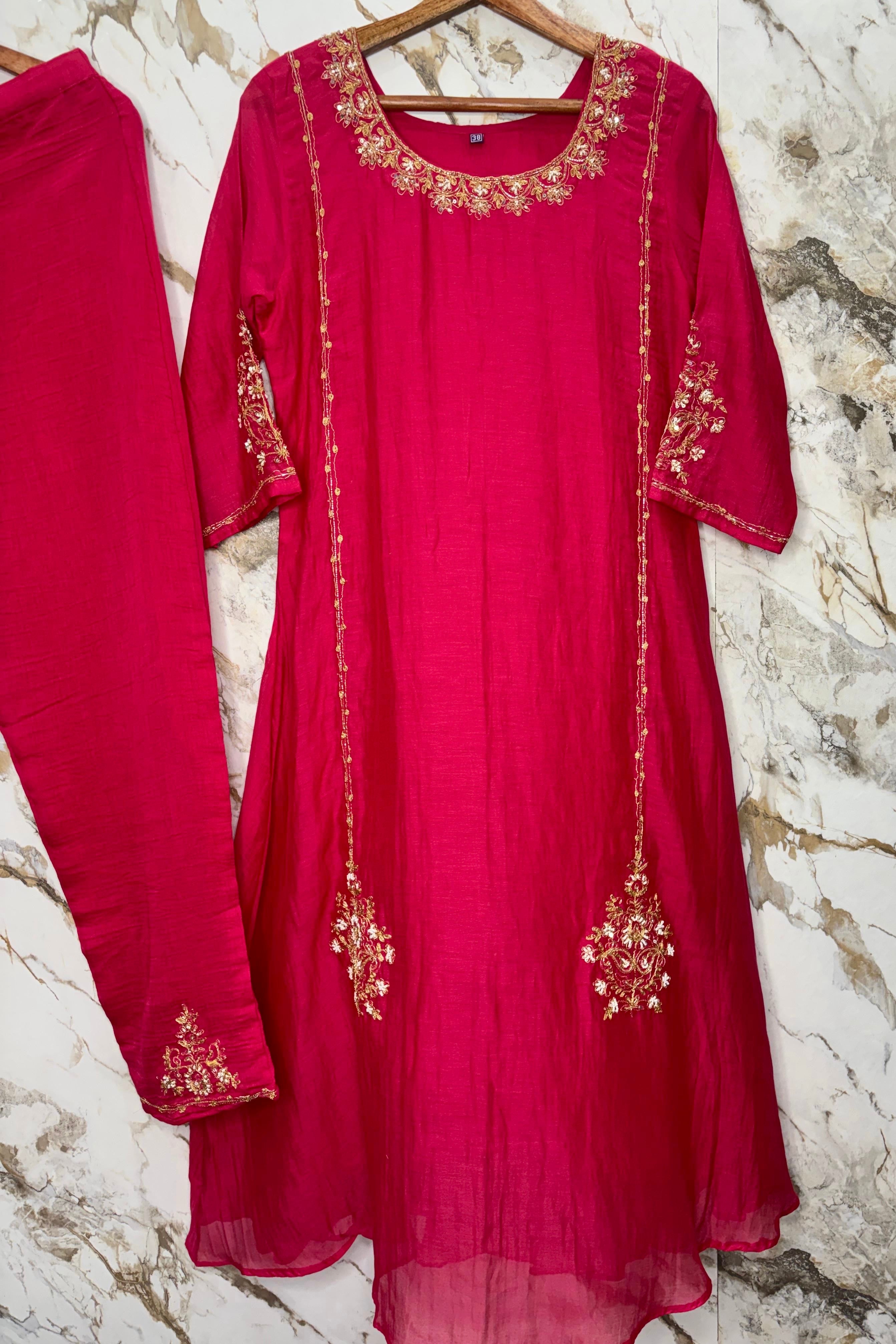 💕”Nayra –  Pre Book Premium Pink Mul Chanderi A-Line Kurta Set