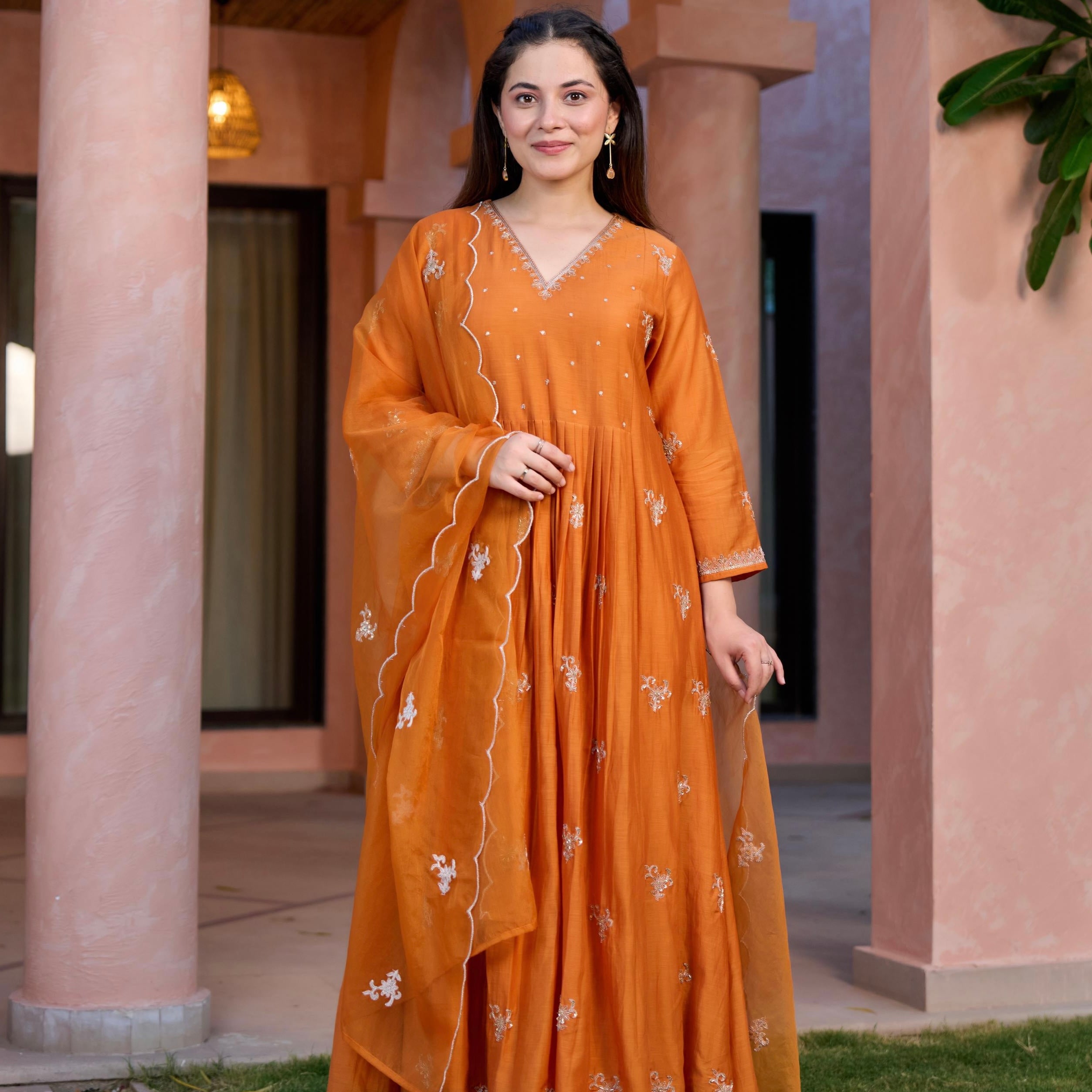 “Ishira” Premium Mul Chanderi Anarkali Kurta Set with Handwork