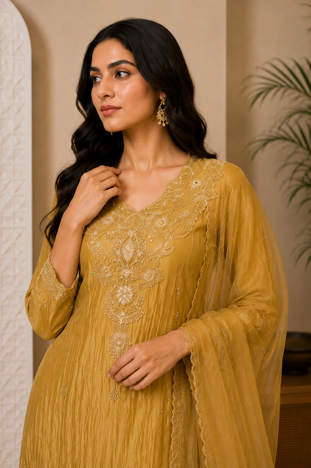 ✨Abeer Gold – Designer Gold Glass Tissue Kurta Set