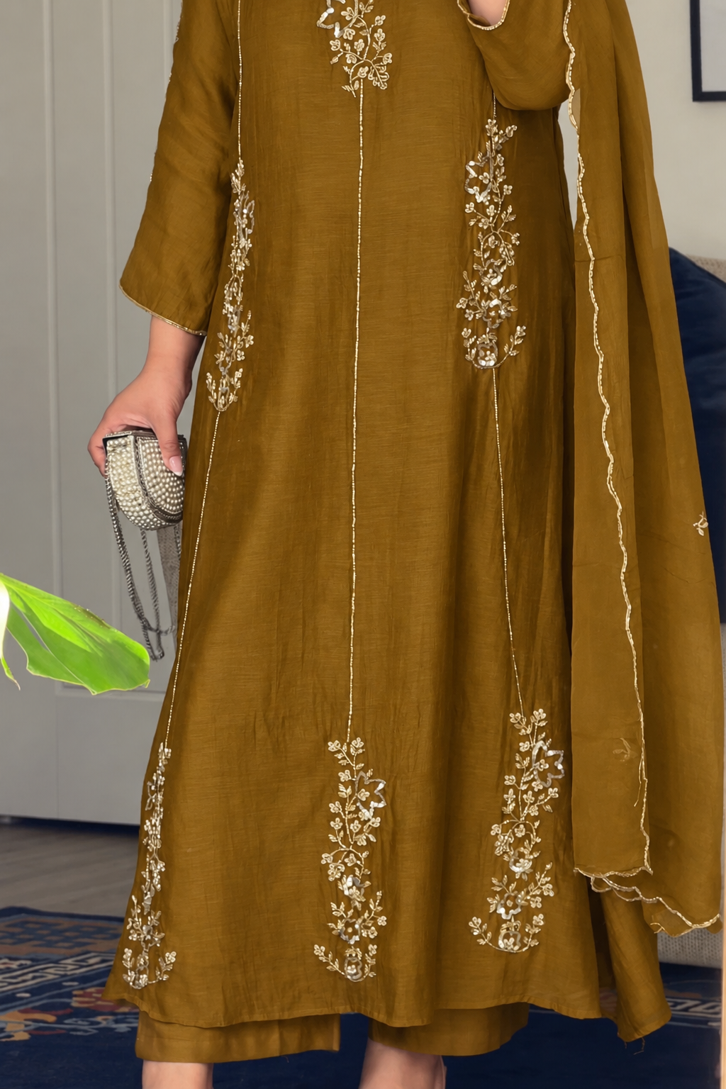 ✨Rida - Premium Mustard Mul Chanderi A-Line Kurta Set