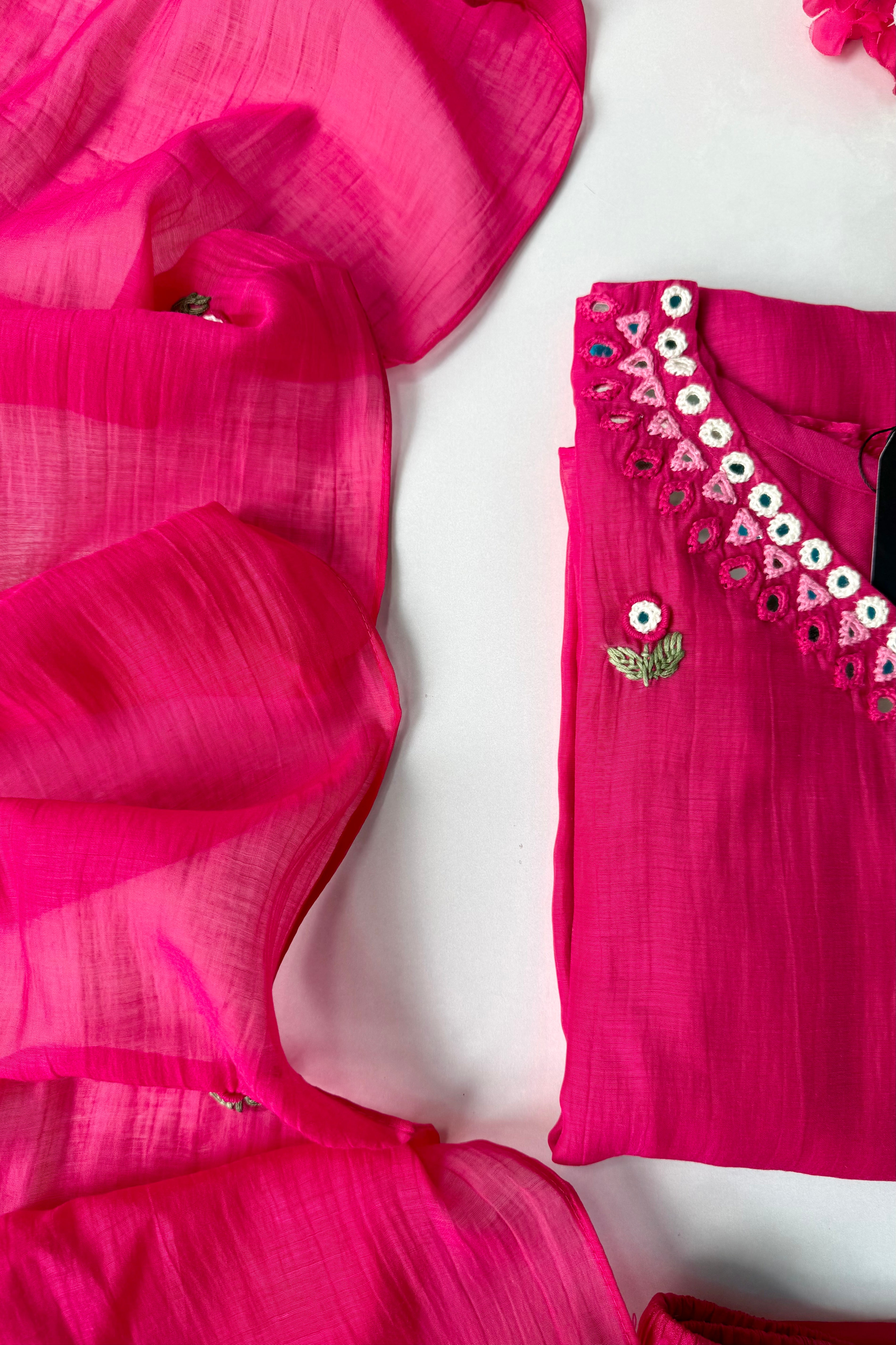 ✨”Ruby - Premium Pink Mul Chanderi A-Line Kurta Set 💕