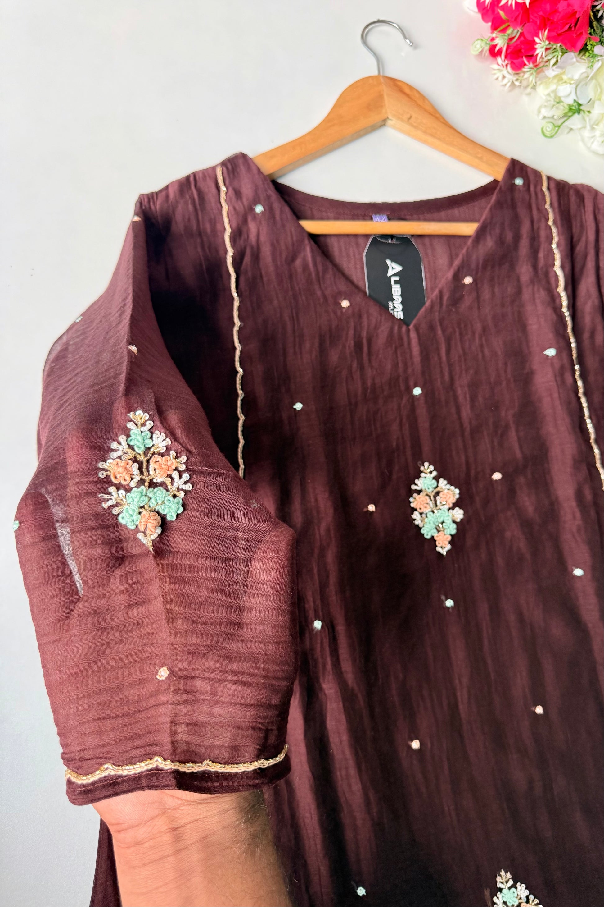 ✨Myra - Brown Mul Chanderi A-Line Anarkali Kurta set
