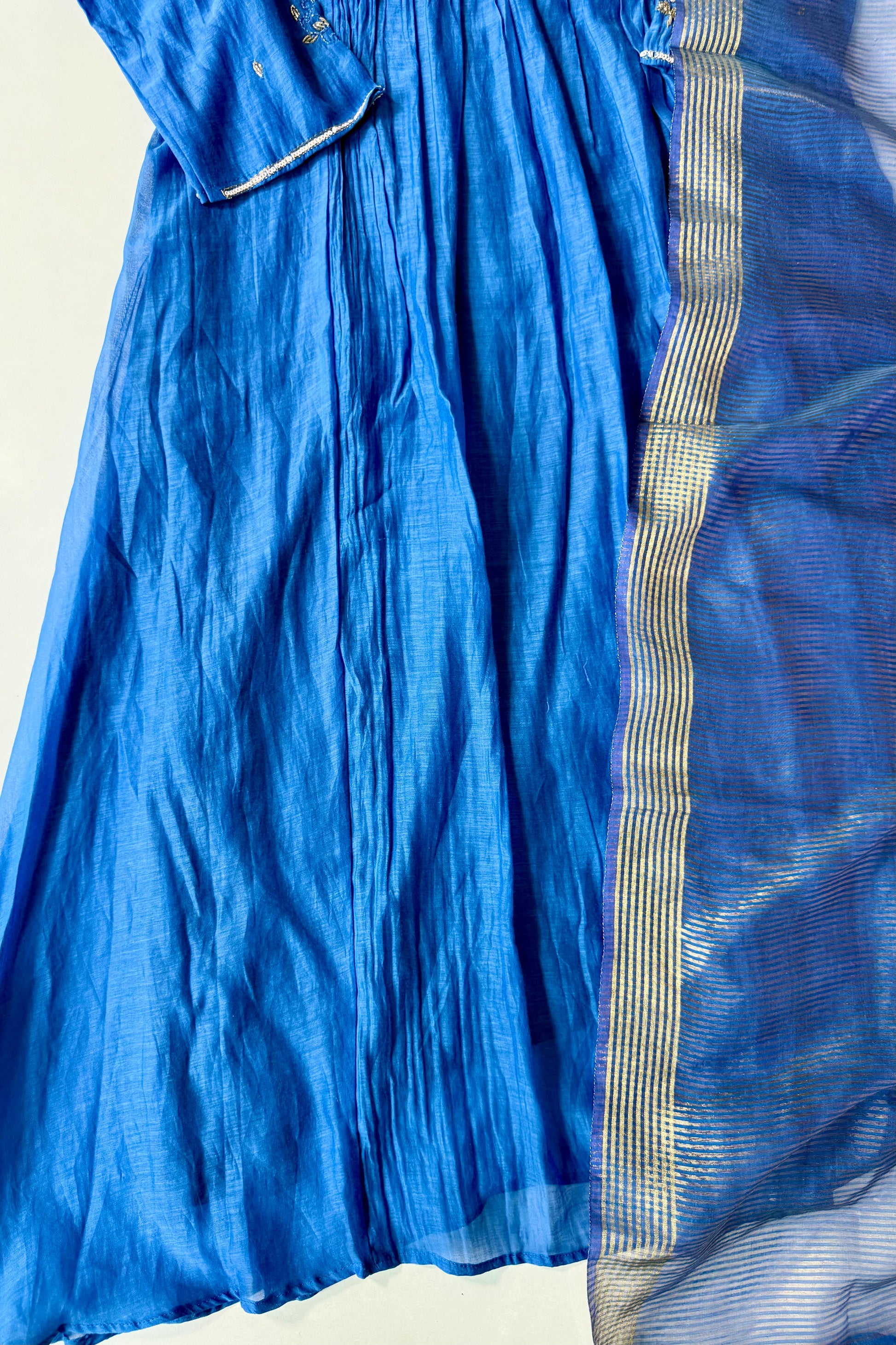 ✨ Gulnoor – Royal Blue Mul Chanderi A-Line Kurta Set with Dupatta