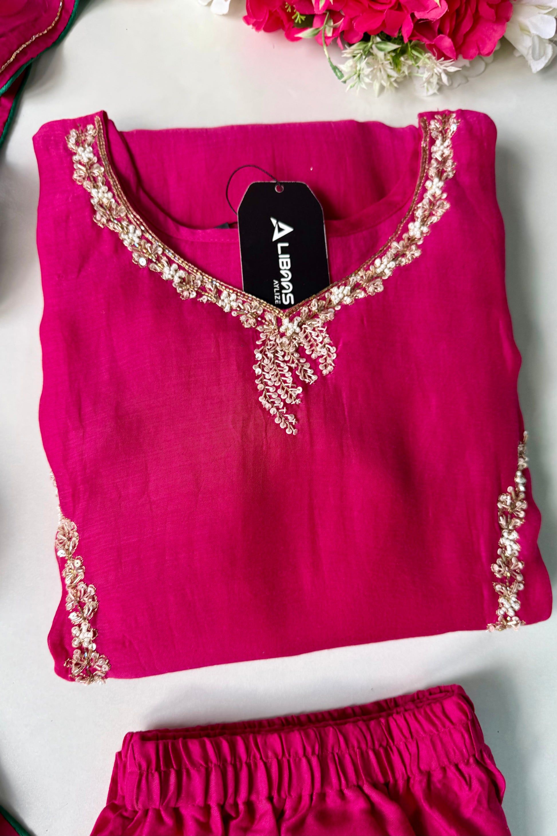✨”Maya - Premium Pink Mul Chanderi A-Line Kurta Set