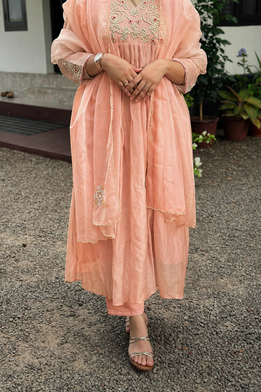 ✨Ay11- Peach Mul Chanderi A Line Kurta set