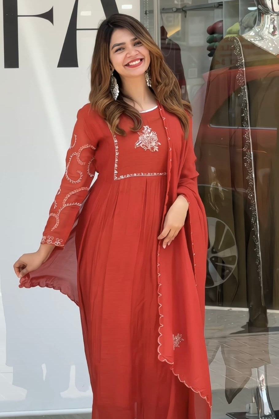 🛍️”Crown –  Premium Party wear  Mul Chanderi A Line Kurta Set