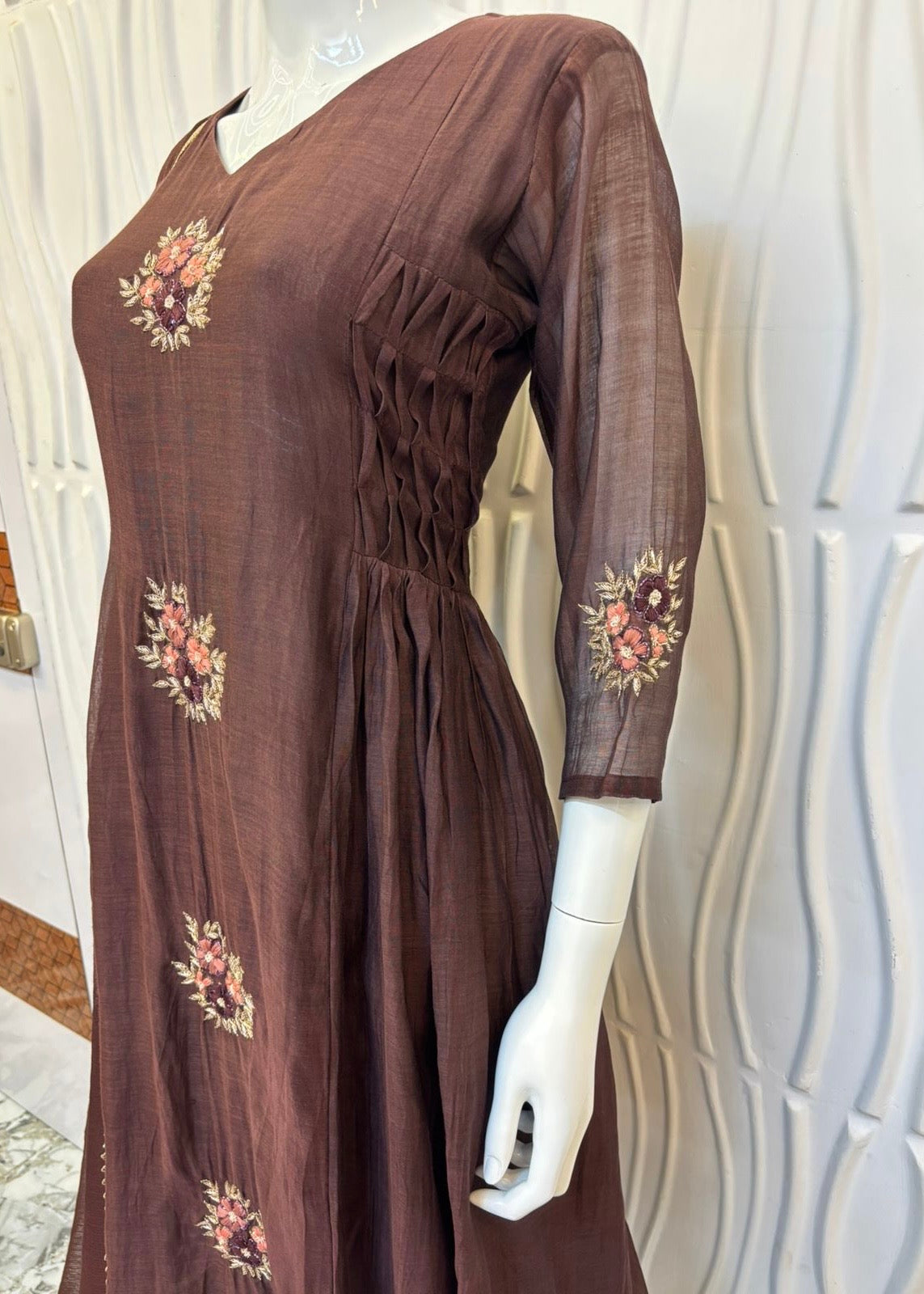 “YAHVI” Premium Rich Brown Chanderi anarkali kurta set