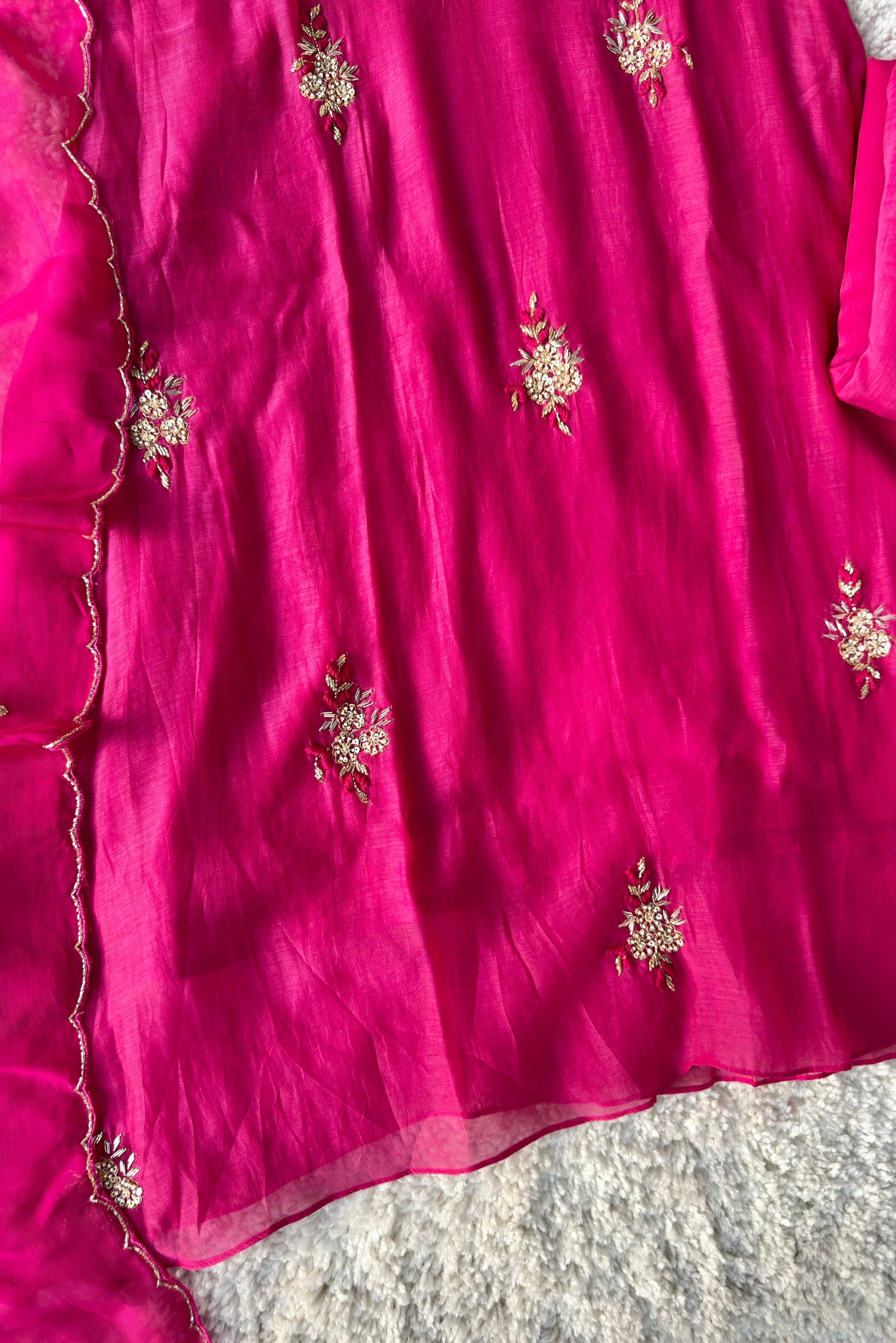 💕Zidan- Premium Pink Mul Chanderi A Line Suit set 🛍️