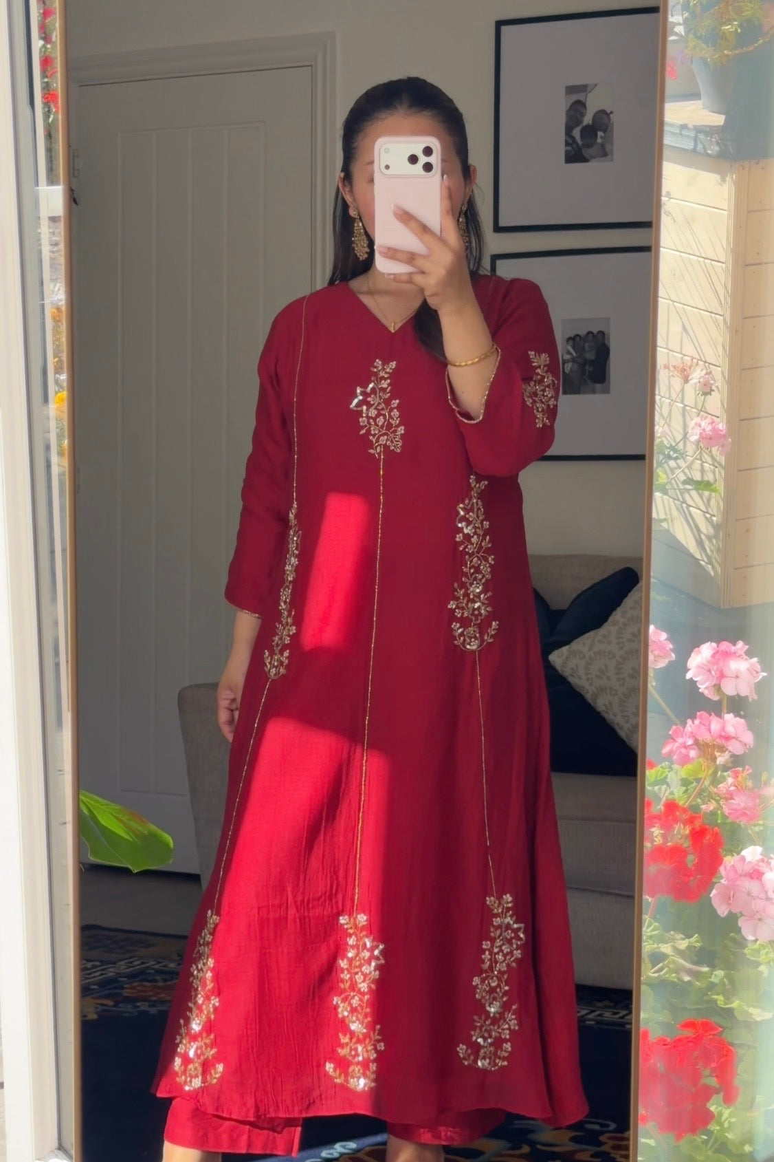 ✨Rida -Karva Chauth Special Red Mul Chanderi A-Line Kurta Set