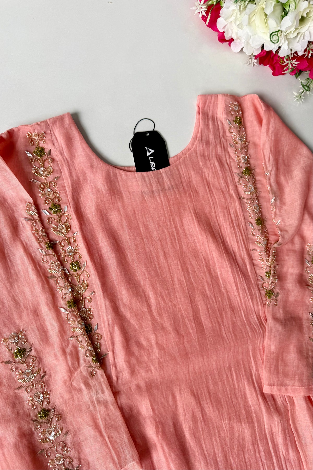 ✨ Princi- Premium Coral Rose Mul Chanderi Anarkali Kurta Set