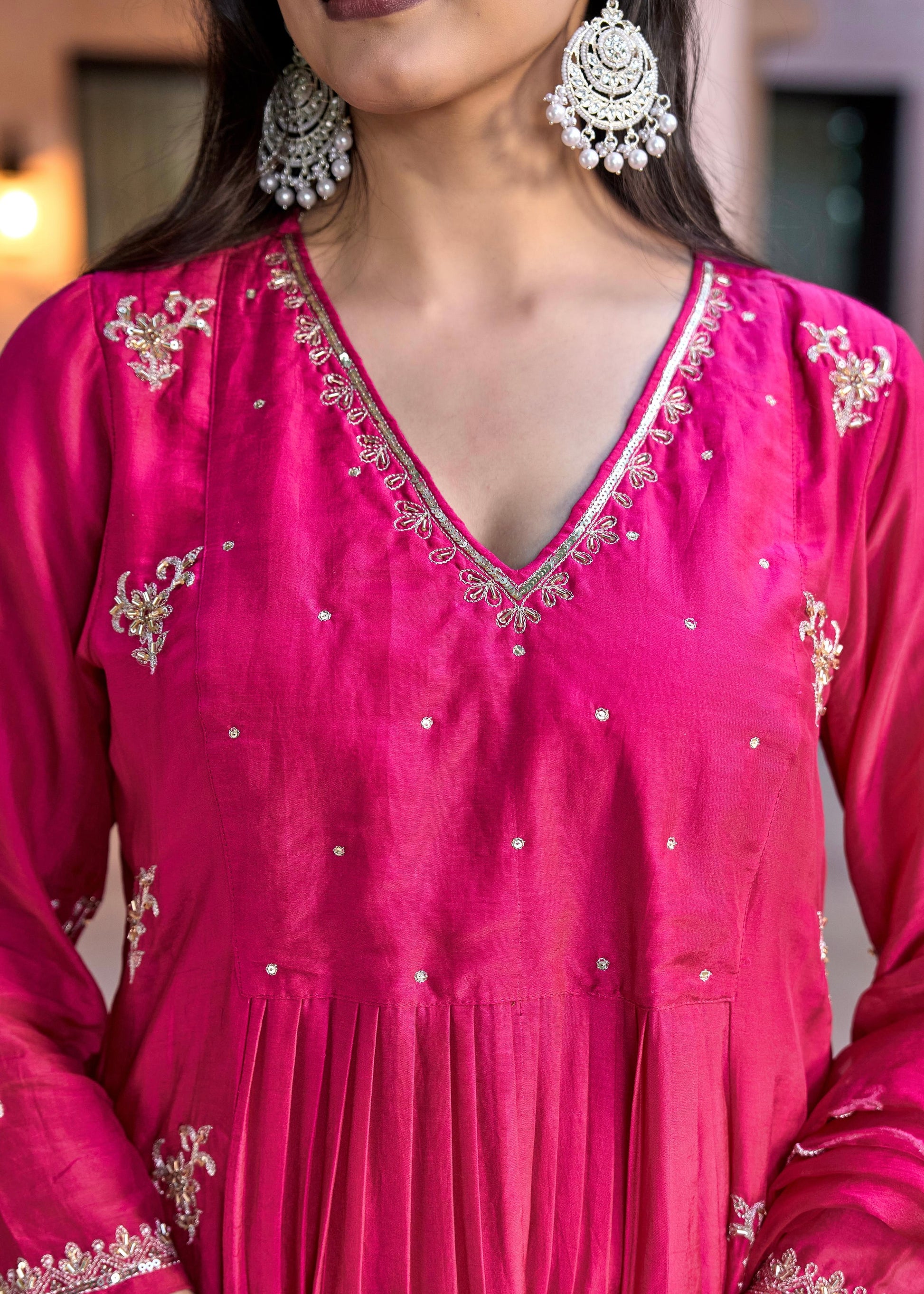 “Ishira” Premium Mul Chanderi Anarkali Kurta Set with Handwork