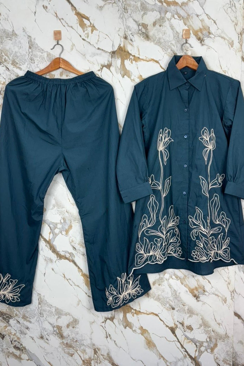 “Zareen” Dola Silk Embroidered Co-Ord Set