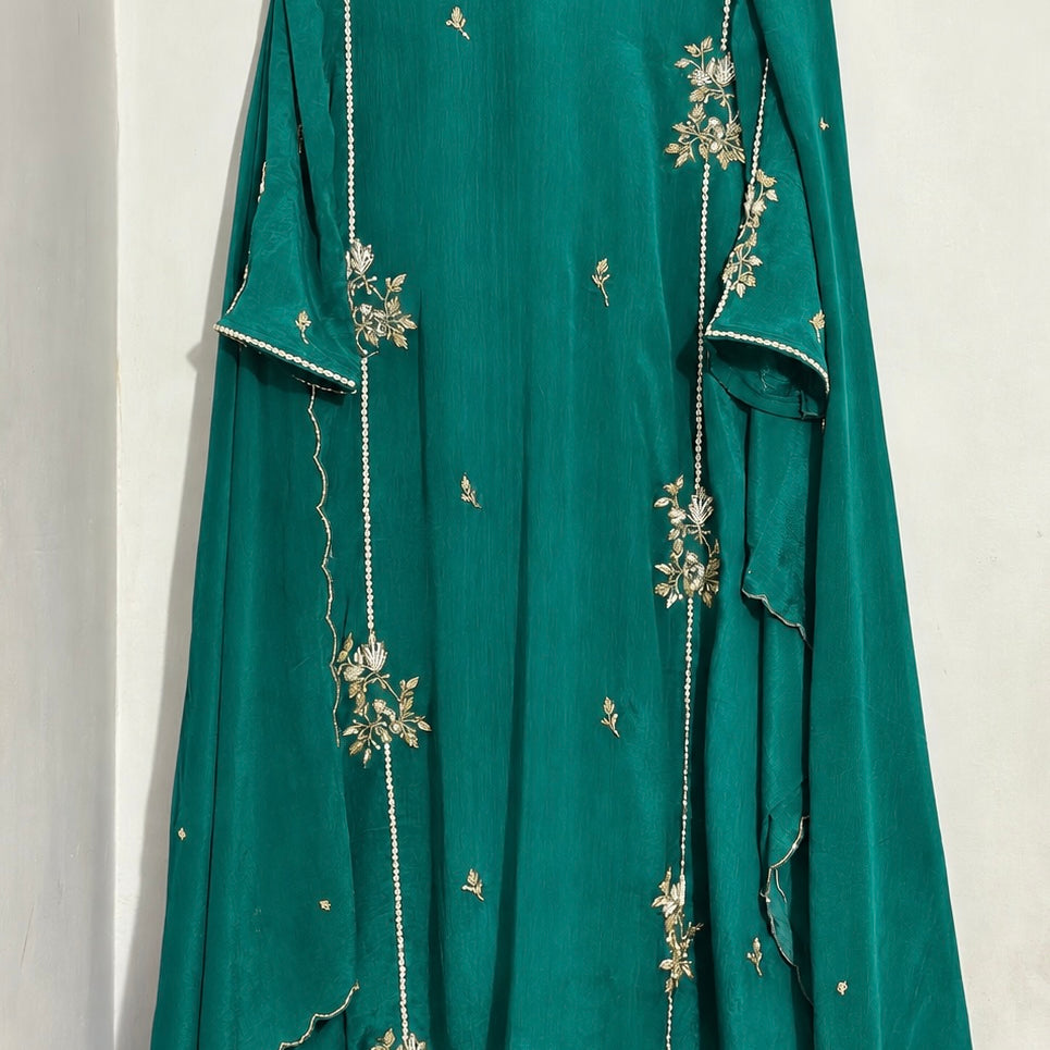 “Noor” Introducing Emerald Green Heavy Handwork Chinnon A Line Suit