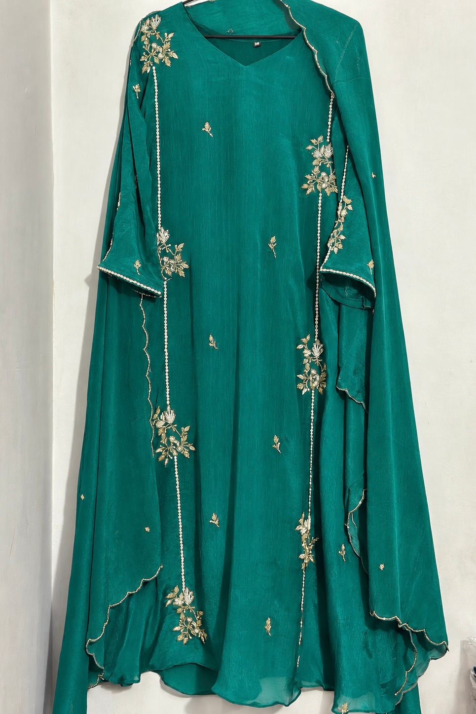 “Noor” Introducing Emerald Green Heavy Handwork Chinnon A Line Suit