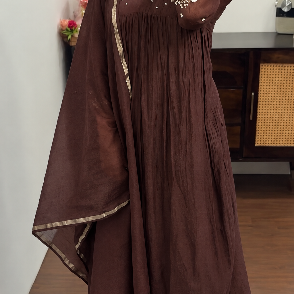 🛍️Melody –  Premium Brown Banarsi Mul Chanderi Anarkali Suit