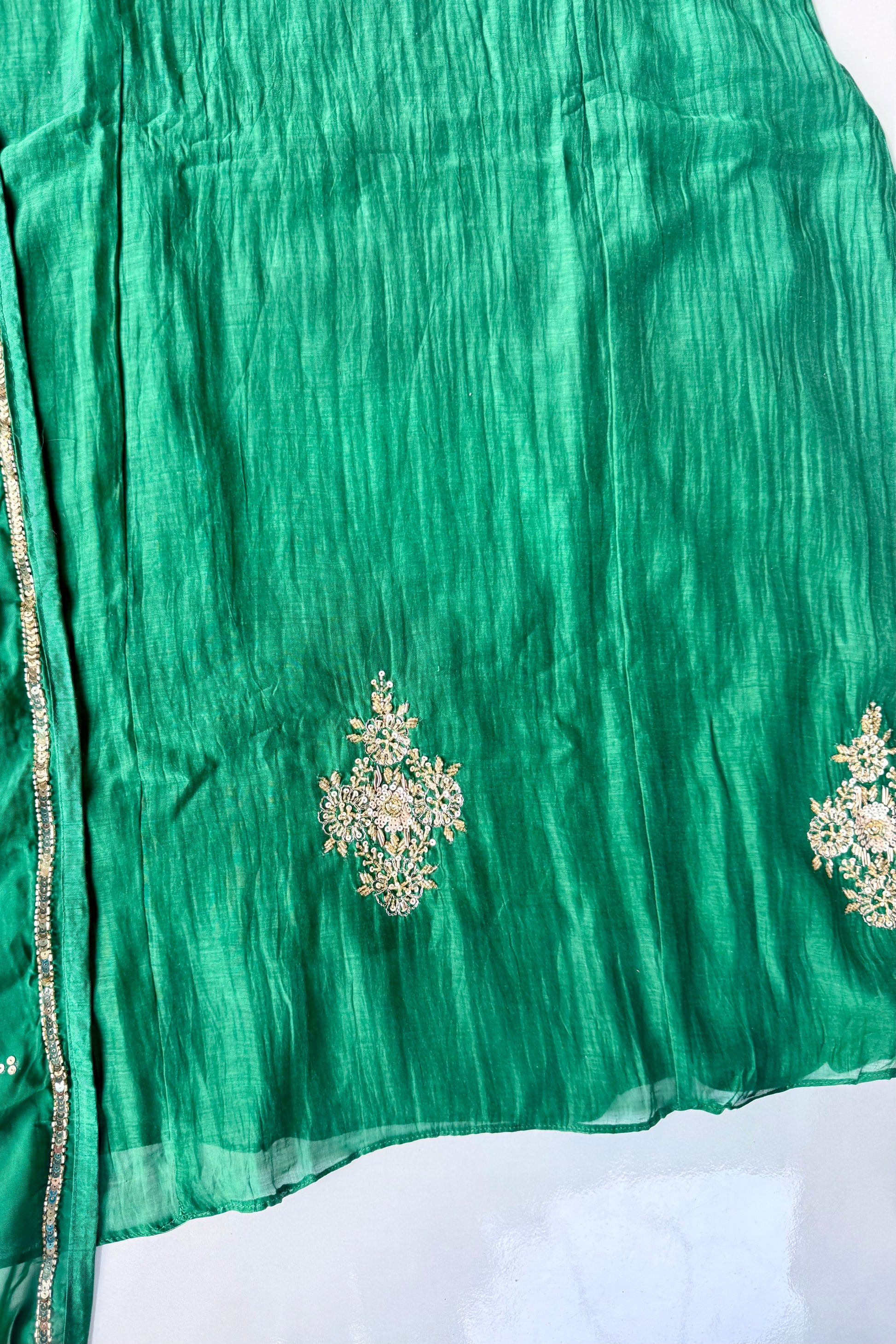 ✨”Amaya - Premium Green Mul Chanderi A-Line Kurta Set