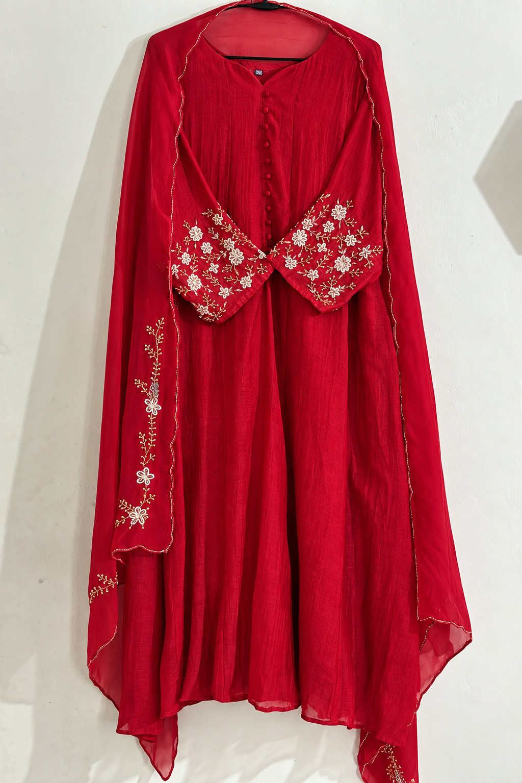 ✨Ay10- Beautiful Red Mul Chanderi A Line Kurta set 💫