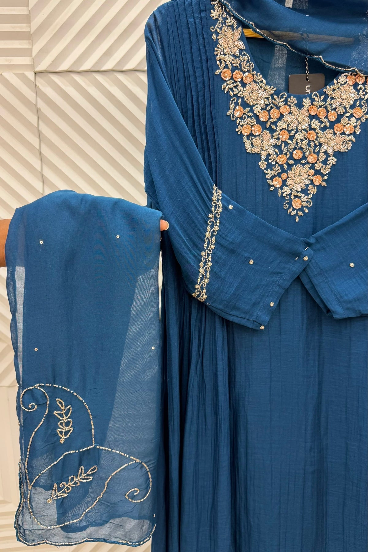 ✨Aarohi - Banaras mul chanderi A Line Kurta Set